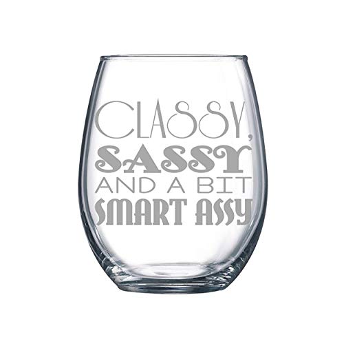Funny Stemless Wine Glass - Humorous 'Classy Sassy and A Bit Smart Assy' Design - Perfect Gift for Women, Mom, Wife - Great for Parties, Girls Night Out, and Relaxing at Home