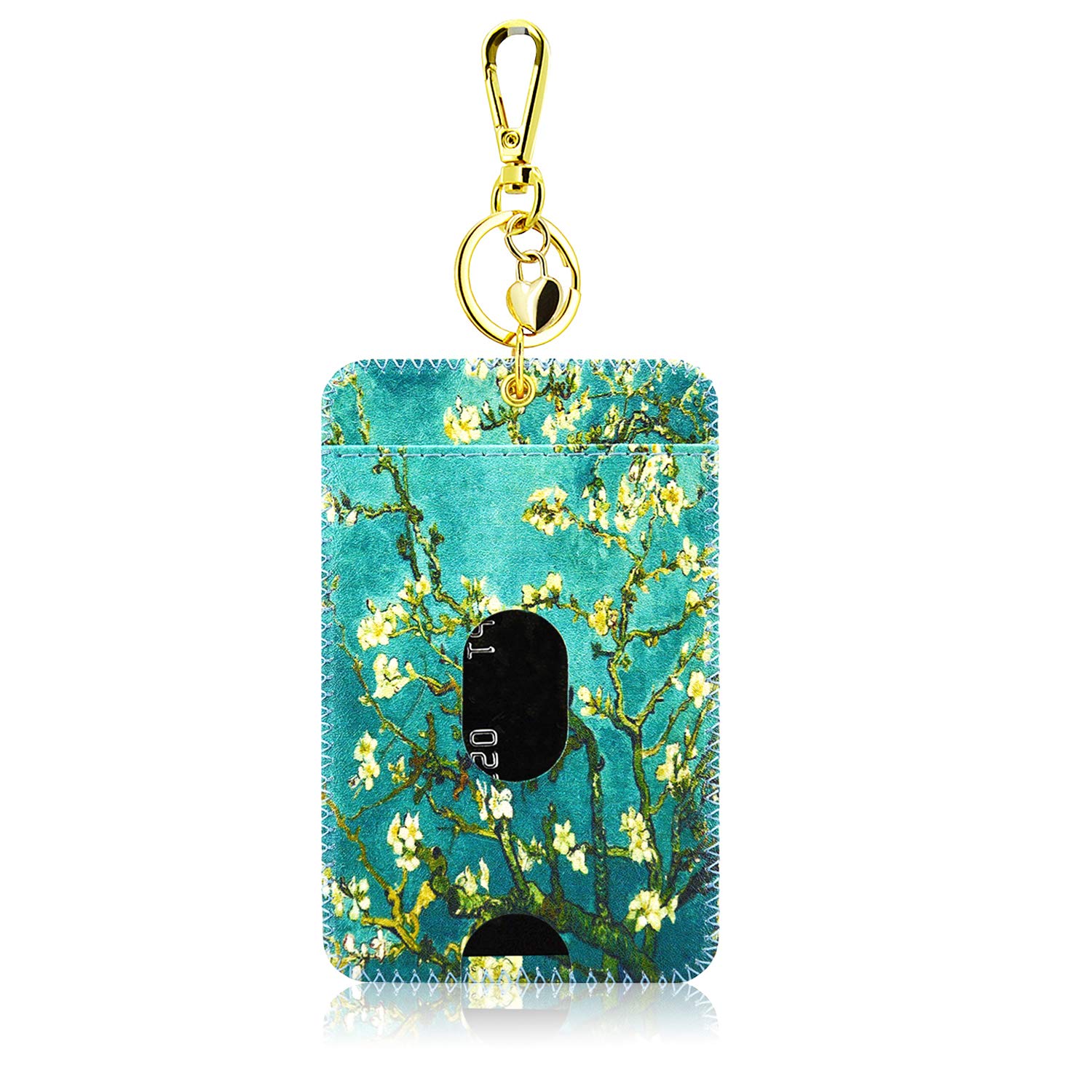 ACdream Vertical Leather ID Badge Holder with Key Ring Clip - Secure Name Card Wallet Case Protector for Nurses, Teachers, School Coaches (Men & Women) - Blossom Design | Perfect for Hospital, School & Office Security Access