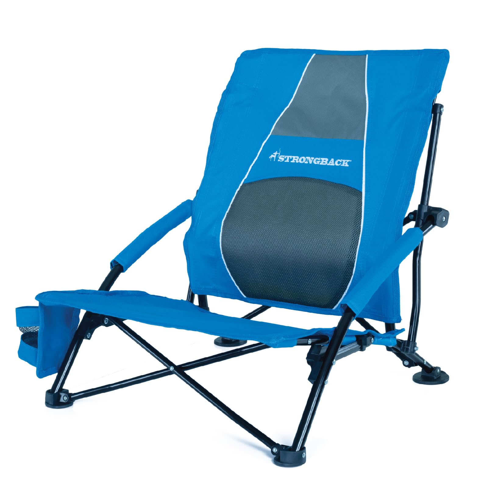 STRONGBACK Low Gravity Beach Chair with Built-in Lumbar Support - Heavy Duty Portable Folding Chair for Adults - Blue - Perfect for Beach, Camping, Backyard & Outdoor Relaxation