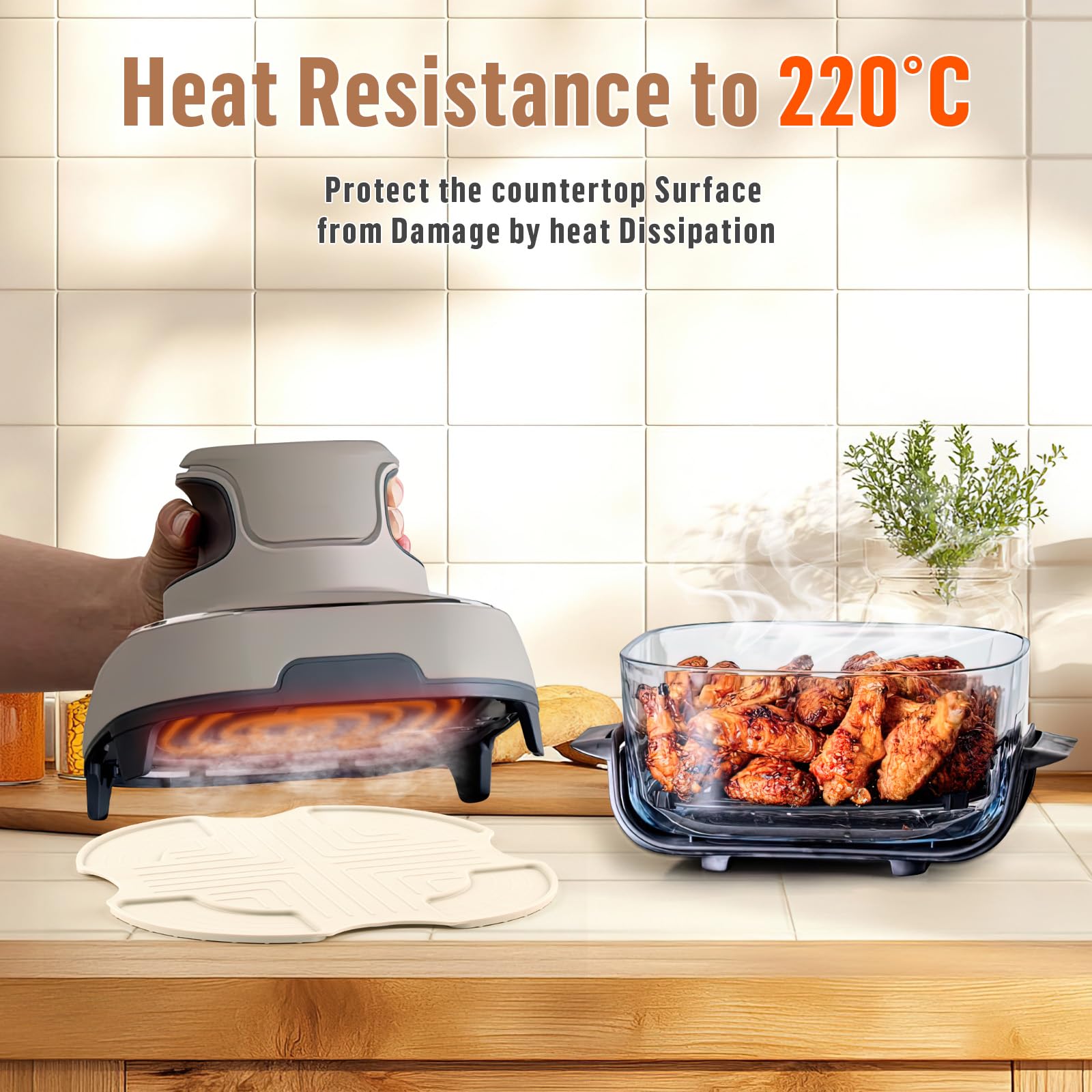 Heat-Resistant Silicone Air Fryer Trivet for Ninja Crispi – Reusable Non-Slip Mat Compatible with Ninja Crispi Glass Air Fryer Accessories (Gray) – Perfect for Countertop Protection & Serving Hot Dishes