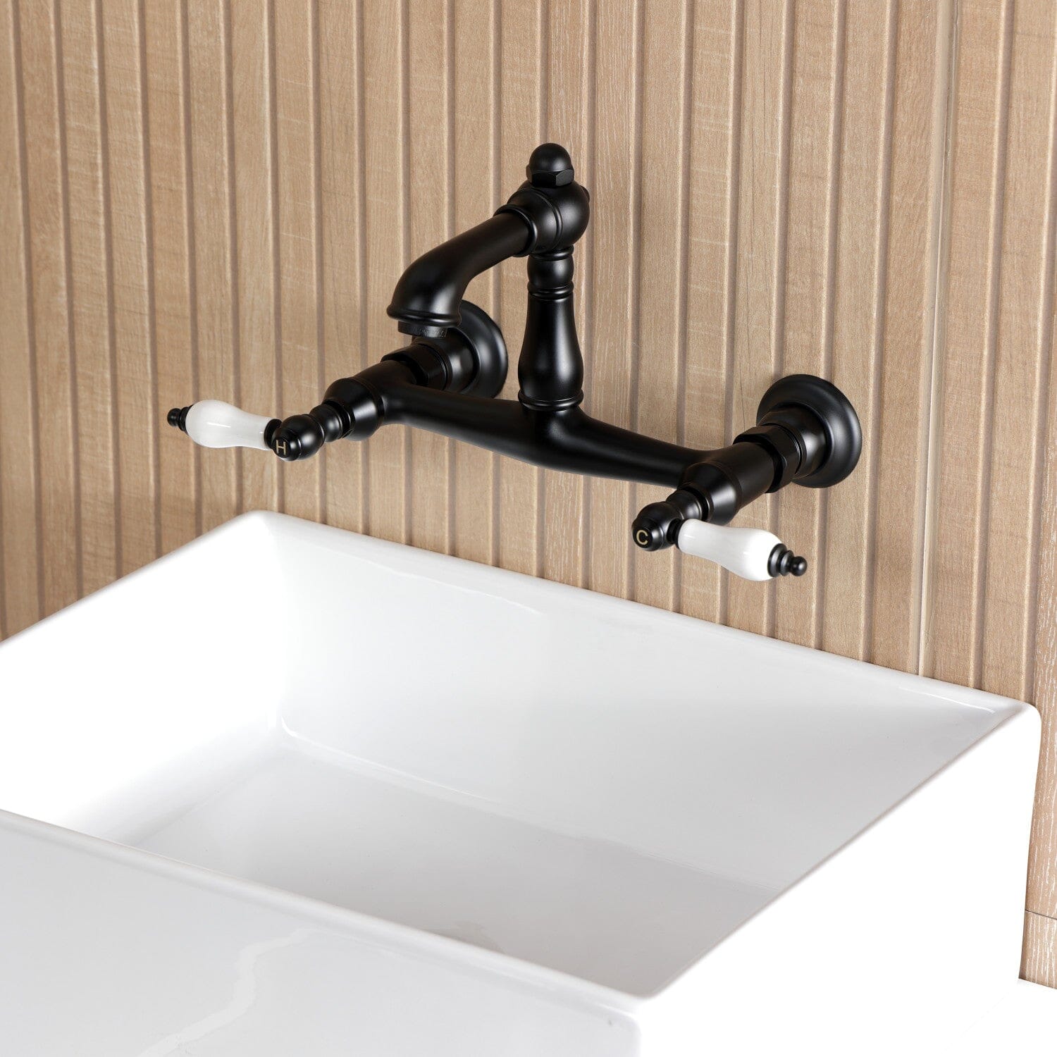 English Country Double Handle 2 Hole Wall Mount Bathroom Faucet - Vintage Brass Bath Sink Faucet for Traditional & Farmhouse Style Bathrooms - Perfect for Powder Rooms, Guest Baths & Renovation Projects