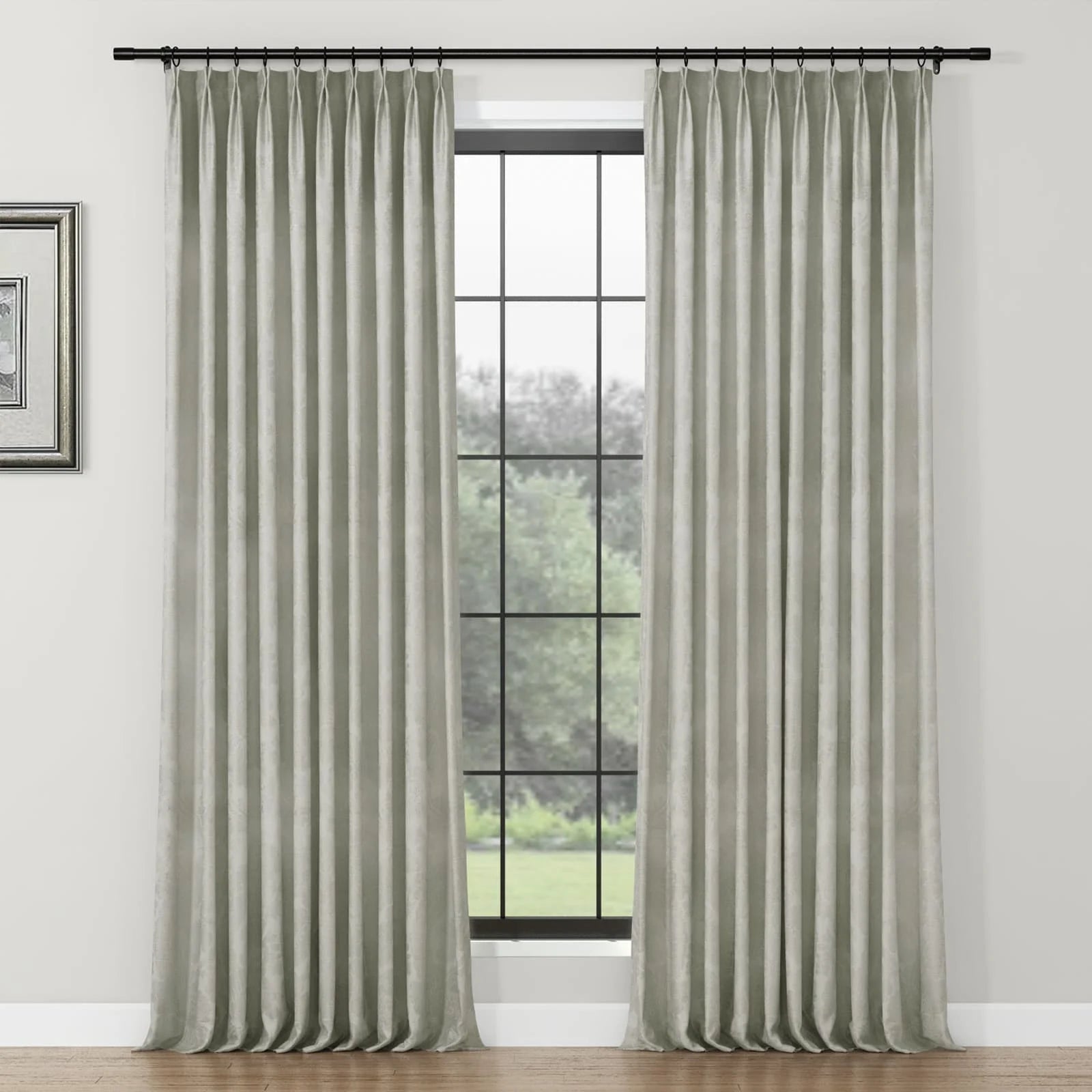 Lydia Plants Jacquard Curtain Pleated - Elegant Floral Print Blackout Drapes for Living Room, Bedroom & Nursery - Home Decor Window Treatments for Privacy & Light Control