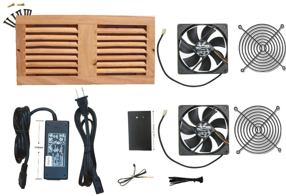 Dual 120mm Fan Cooler Kit with Custom Wood Grill & Thermal Controller - High Performance PC Cooling for Gaming Rigs and Workstations