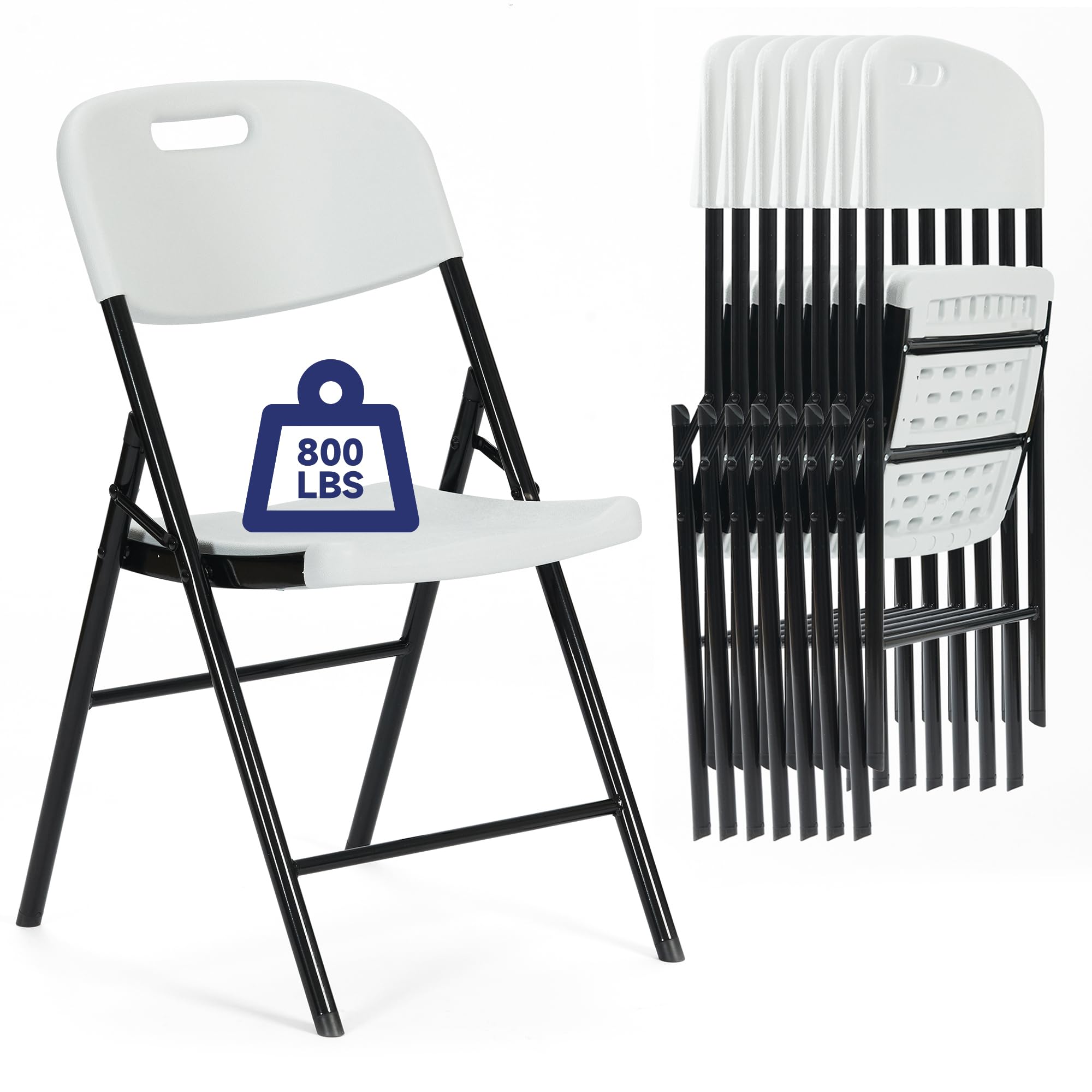 8 Pack Heavy Duty White Folding Chairs 800 lbs Capacity - Commercial Grade Stackable Event Chairs for Weddings, Parties, Banquets & Outdoor Gatherings