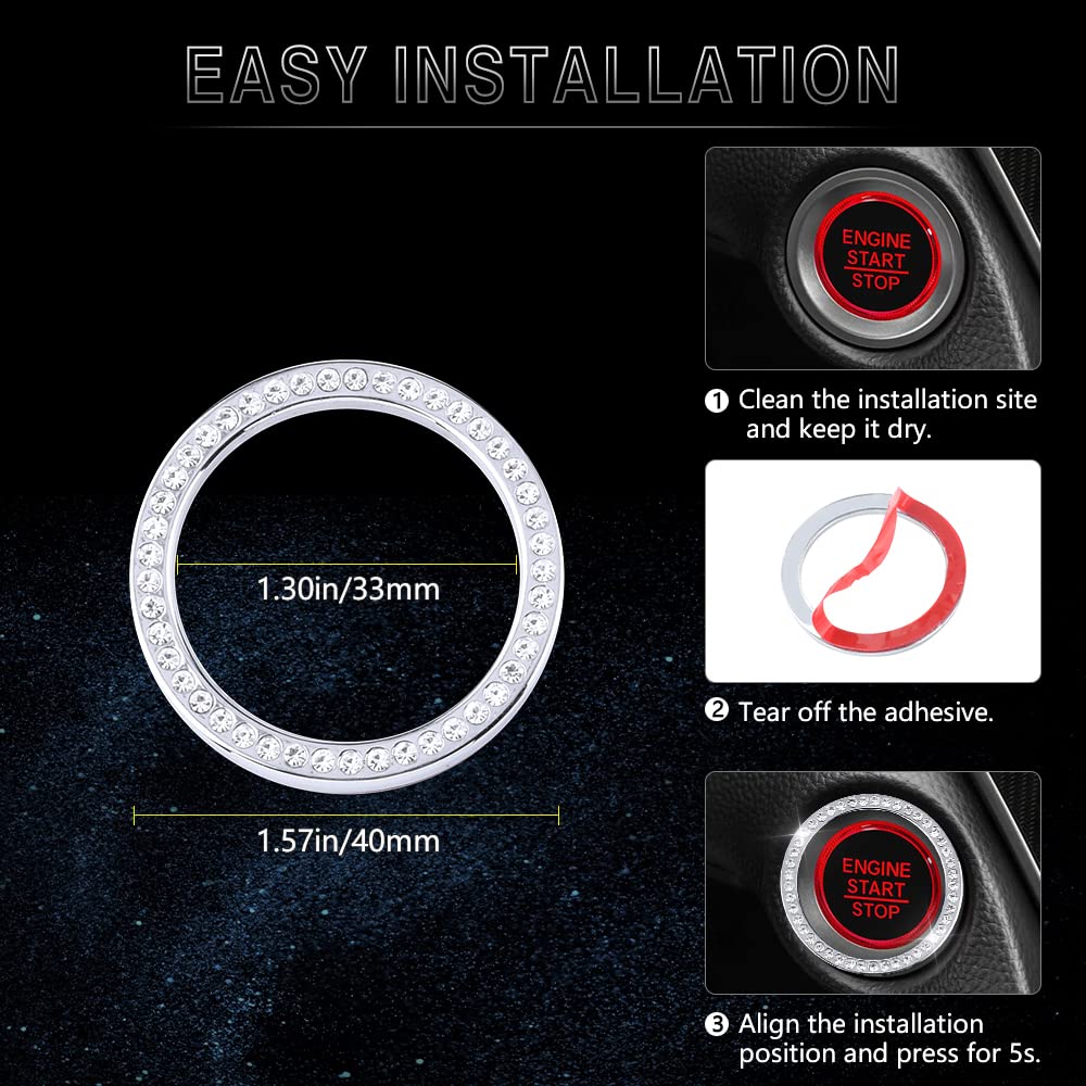 Sparkling Silver Rhinestone Car Accessories - Engine Start Stop Button Cover for Honda Accord 10th Gen | Bling Ignition Ring Stickers | Interior Decoration Trim | Perfect for Car Customization & Luxury Upgrade