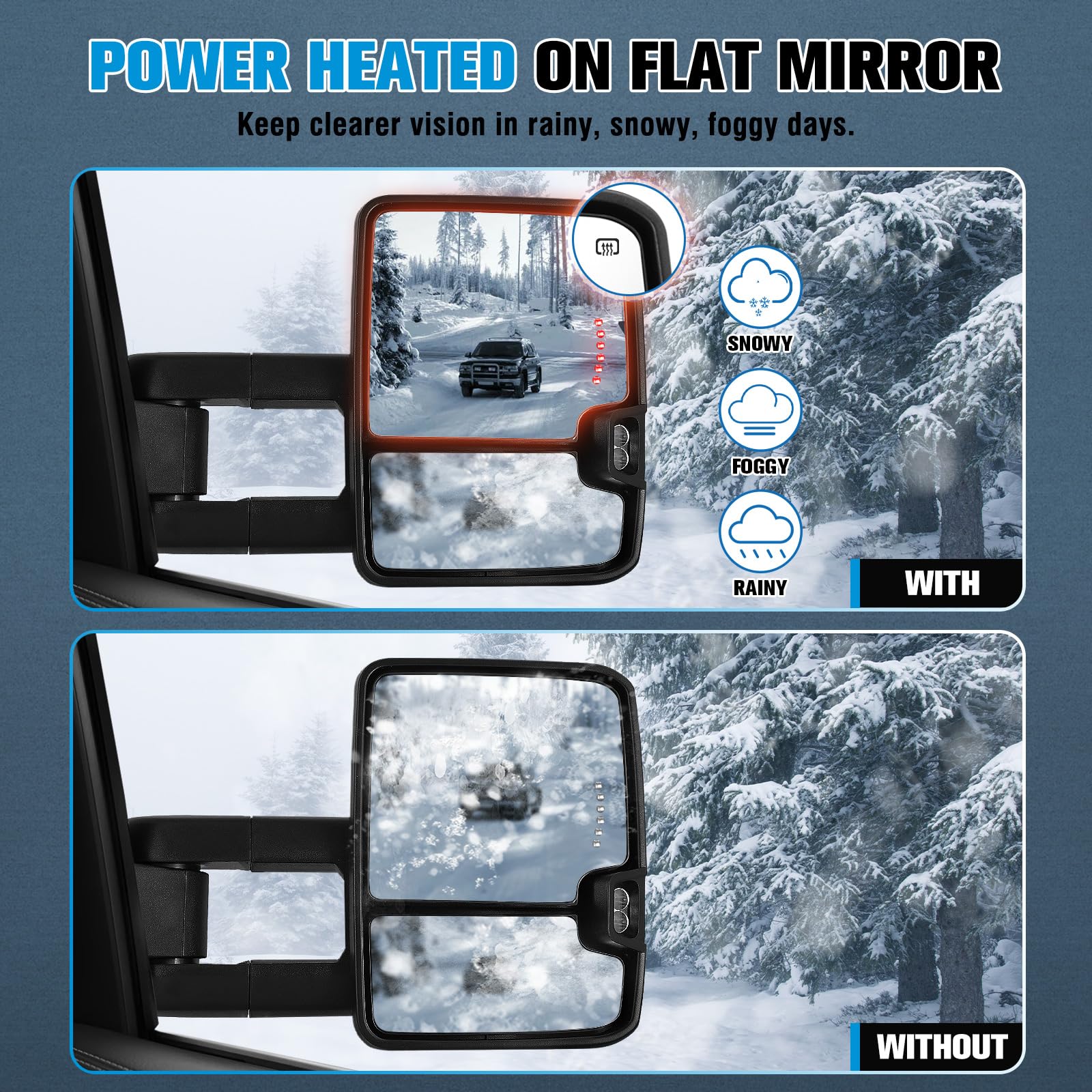 Chevy Silverado & GMC Sierra 1500/2500HD/3500HD Towing Mirrors (2007-2014) - Power Heated, Turn Signal, Backup Light, Manual Telescoping & Folding - 8624 White - Perfect for Towing, Camping & Off-Road Adventures