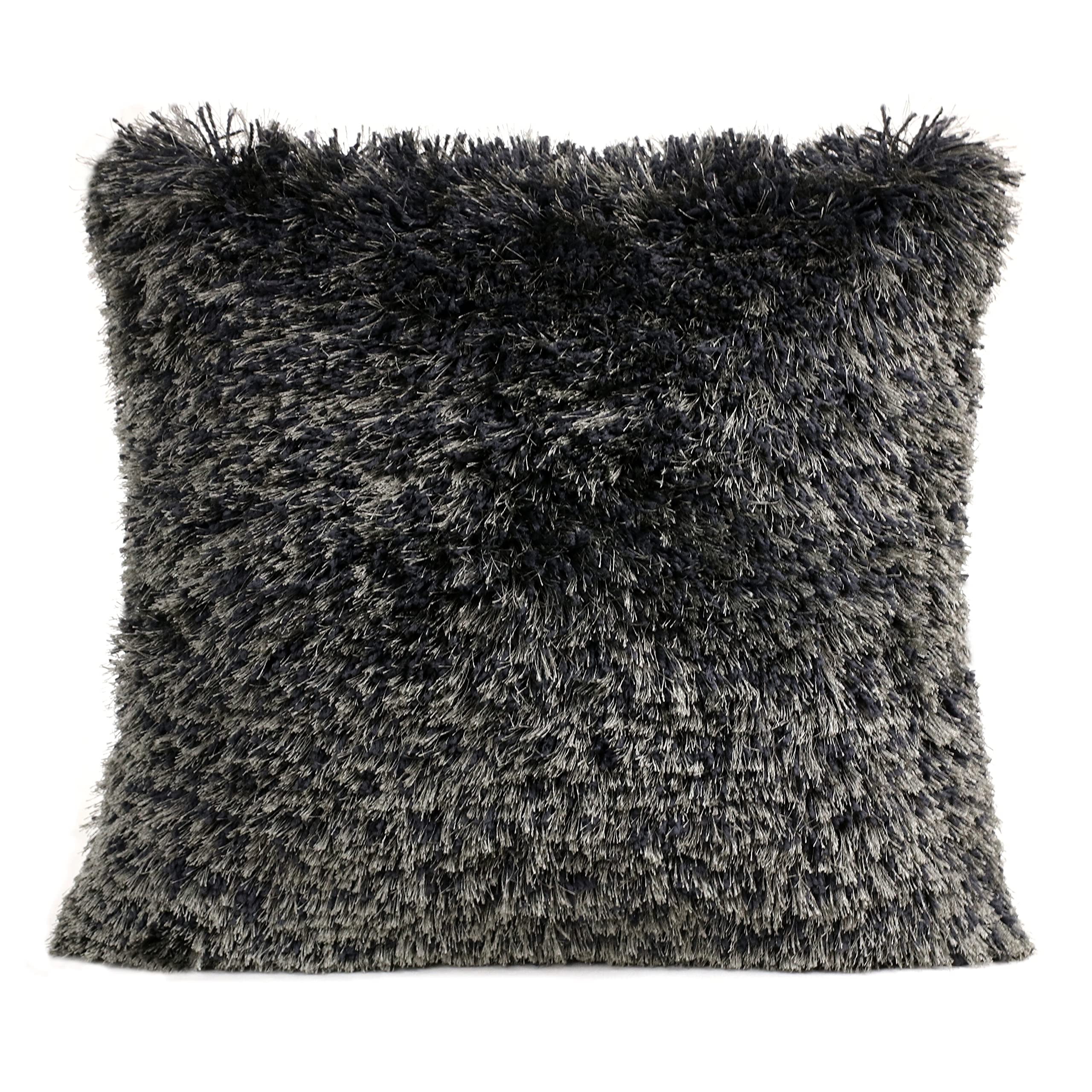 LR Home Dark Gray Shag Throw Pillow - Soft Fluffy Decorative Cushion for Sofa, Bed, Living Room & Home Decor