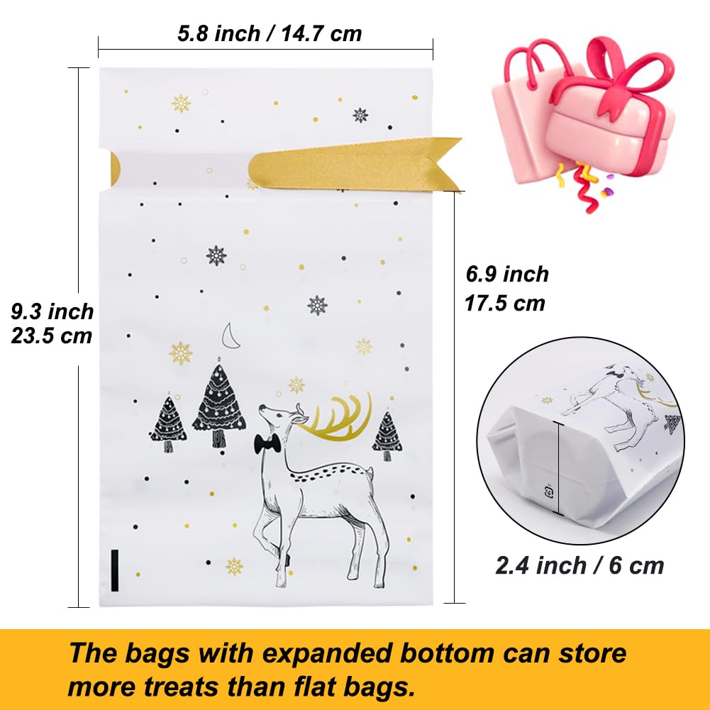 HRX 50pcs Christmas Treat Bags 5.8x9x2.4 Inch - Drawstring Gift Bags for Candy, Cookies & Party Favors | Holiday Goodie Bags for Christmas Gifts, School Events & Office Celebrations