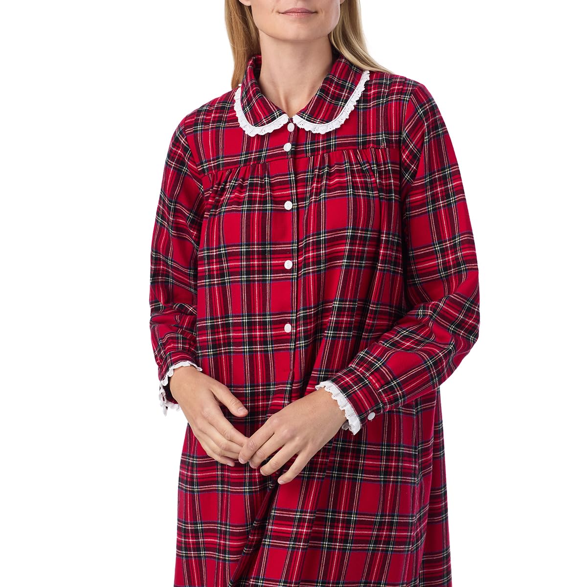 Women's Soft Flannel Pajama Set - Classic Round Neck Long Sleeve Sleepwear Nightgown for Cozy Nights & Lounge Wear at Home
