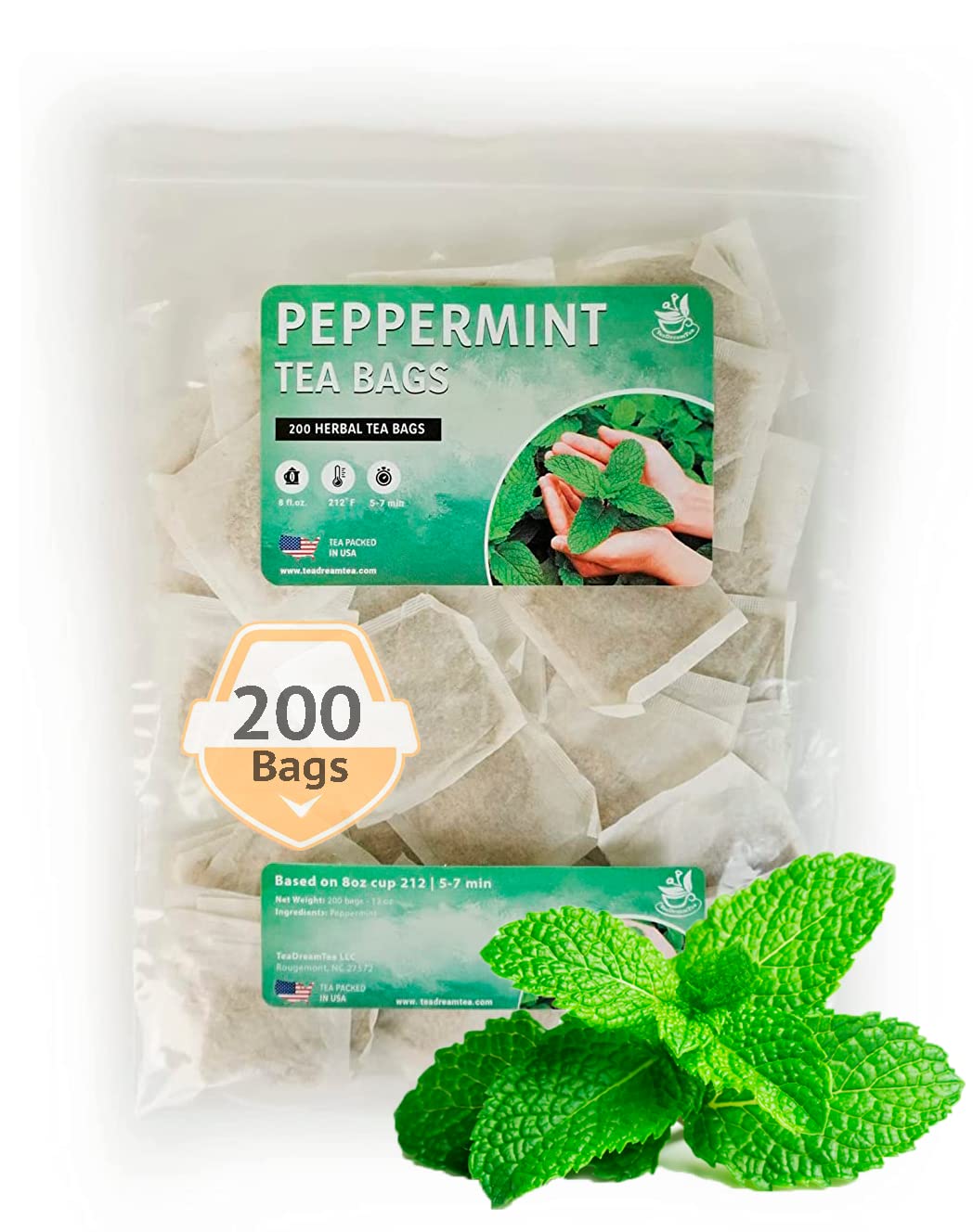 Peppermint Tea Bags for Digestion - 200 Count Herbal Tea Bags | Caffeine-Free Mint Tea with Natural Aroma | Soothes Stomach Discomfort & Promotes Relaxation | Perfect for After Meals, Stress Relief & Bedtime Wellness