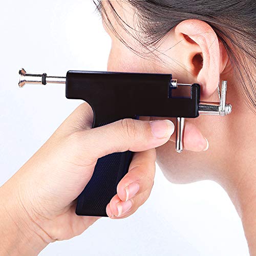 98-Piece Professional Ear Piercing Gun Kit with Stainless Steel Studs & Silicone Backs - Painless Ear Piercing Tool Set for Home or Salon Use (Black)