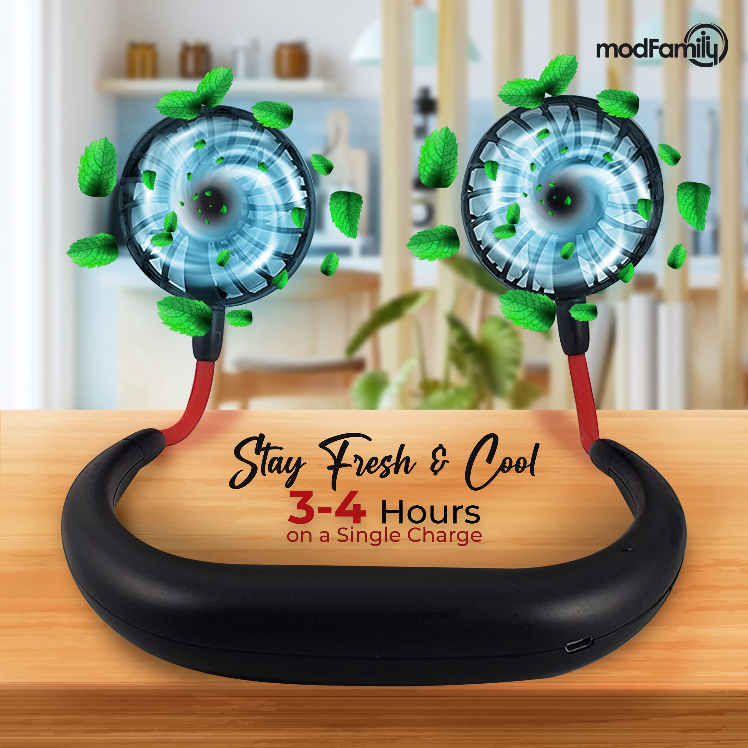 Portable Neck Fan 360° Rotatable with 3 Speeds - Rechargeable for Outdoor & Office Use