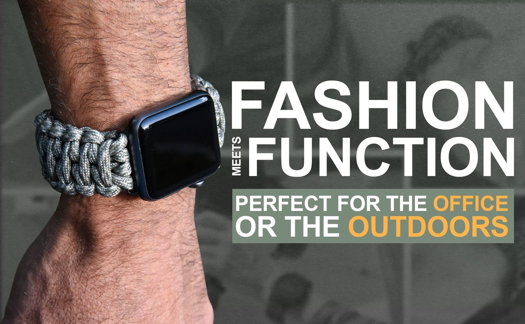 Survival Paracord Watch Band for Apple Watch Series 42mm 44mm 45mm 49mm - 550 Paracord & Stainless Steel Shackle - Compatible with iWatch Bands for Men & Women (Black Reflective, Large) - Perfect for Outdoor Adventures, Hiking, Camping & Emergency Situations