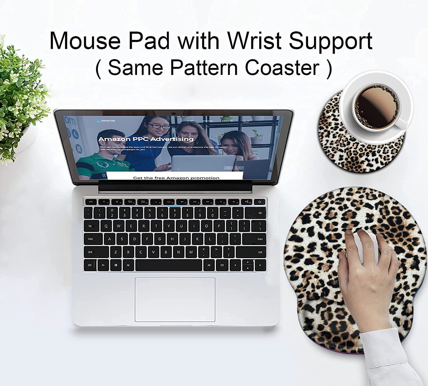 Ergonomic Mouse Pad with Wrist Support Gel - Comfortable Office & Gaming Mouse Mat for Pain Relief, Easy Typing & Extended Use - Includes Bonus Coaster (Leopard Print) - Perfect for Home Office, PC Gaming & Computer Workstations