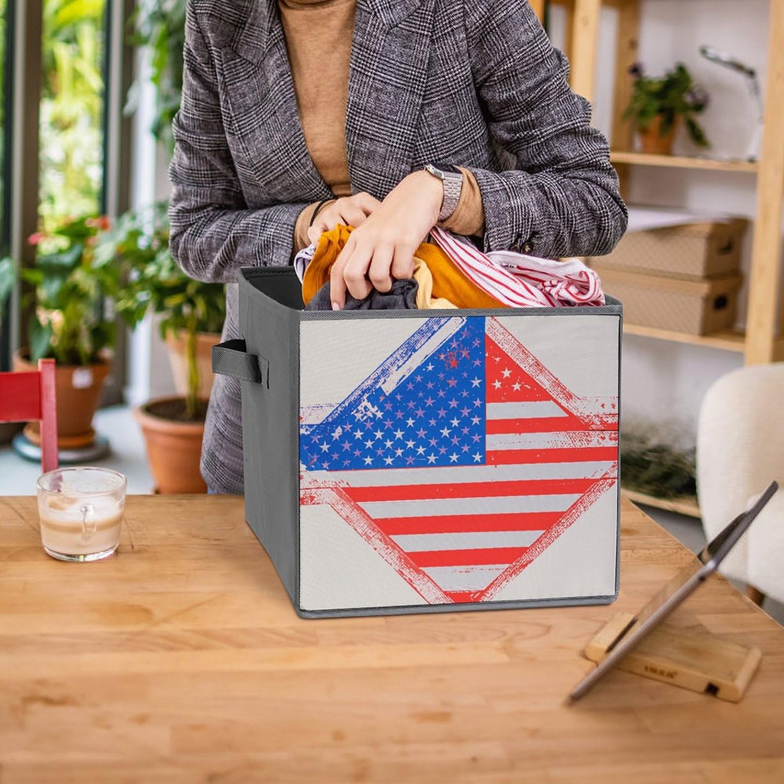 6-Piece Collapsible Storage Bins with Handles - Patriotic Stars & Stripes Printed Foldable Storage Boxes for Home Organization, Closet Shelves, Laundry Room & Kids Toys | Space-Saving Multi-Purpose Storage Baskets