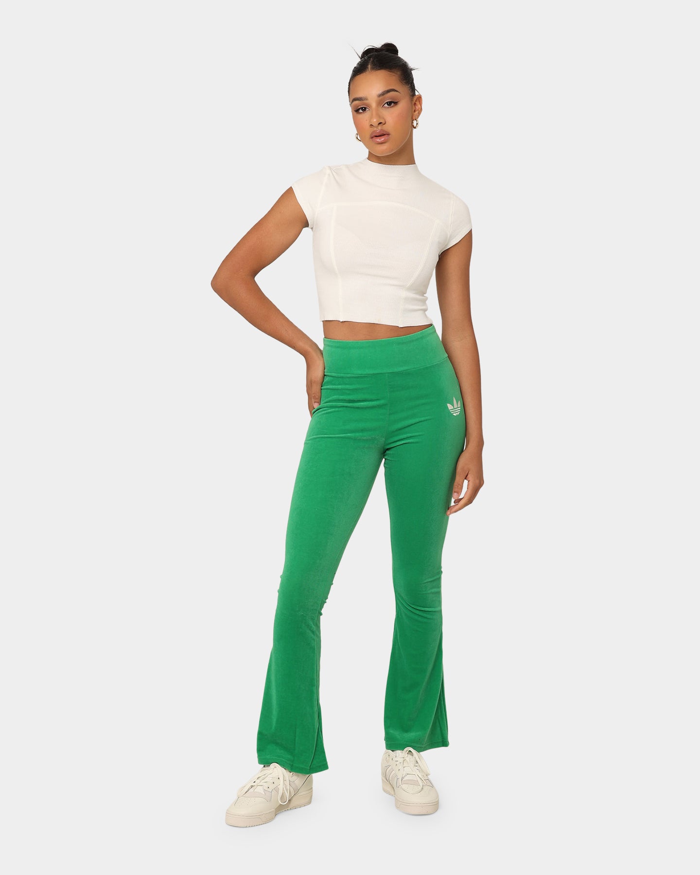 Adidas Women's Flared Yoga Pants - High Waisted Stretchy Workout Leggings for Running, Gym & Lounge - Green