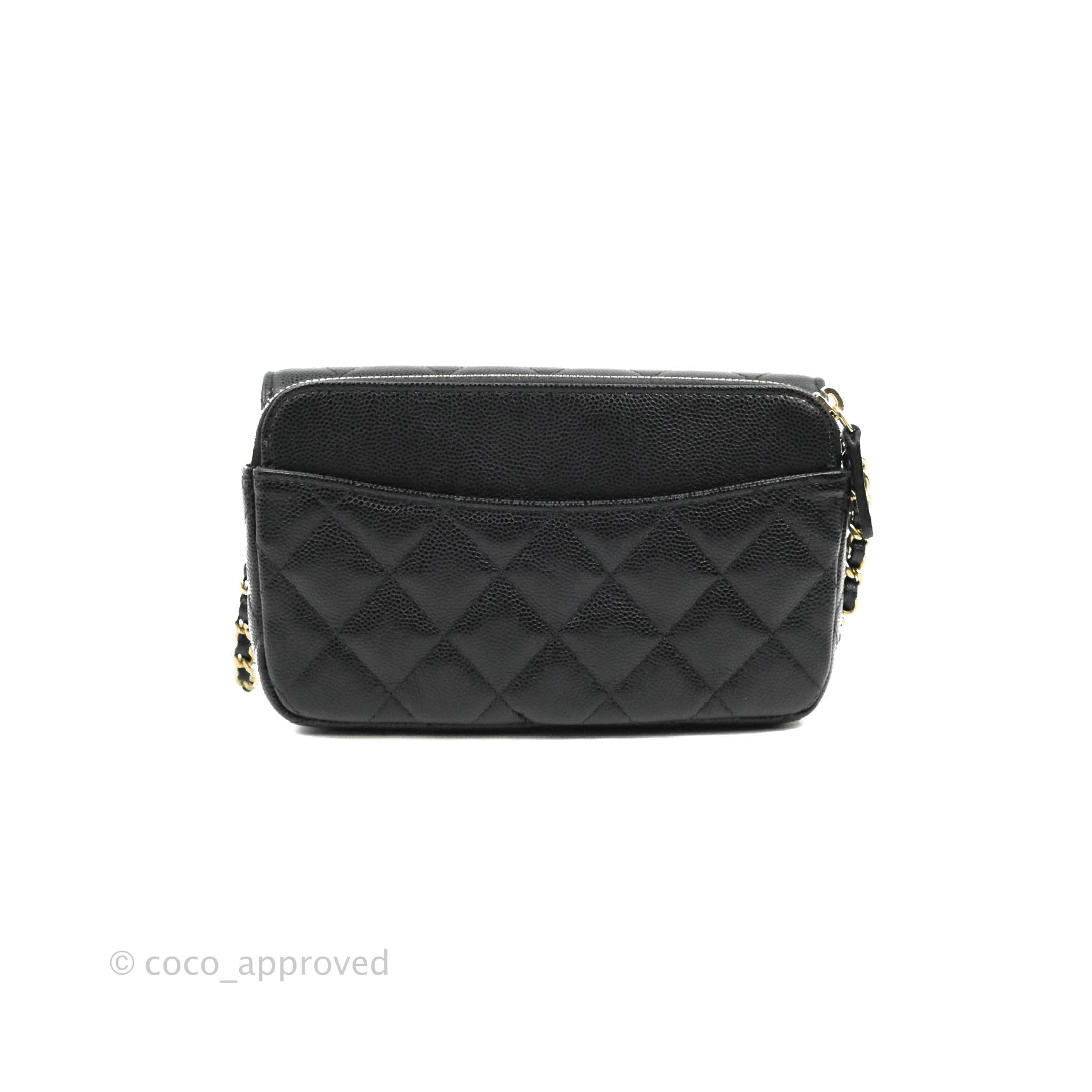 Chanel Classic Flap Phone Holder With Chain - Black Caviar Leather & Gold Hardware 22A - Luxury Phone Crossbody Bag for Women, Perfect for Parties & Daily Use