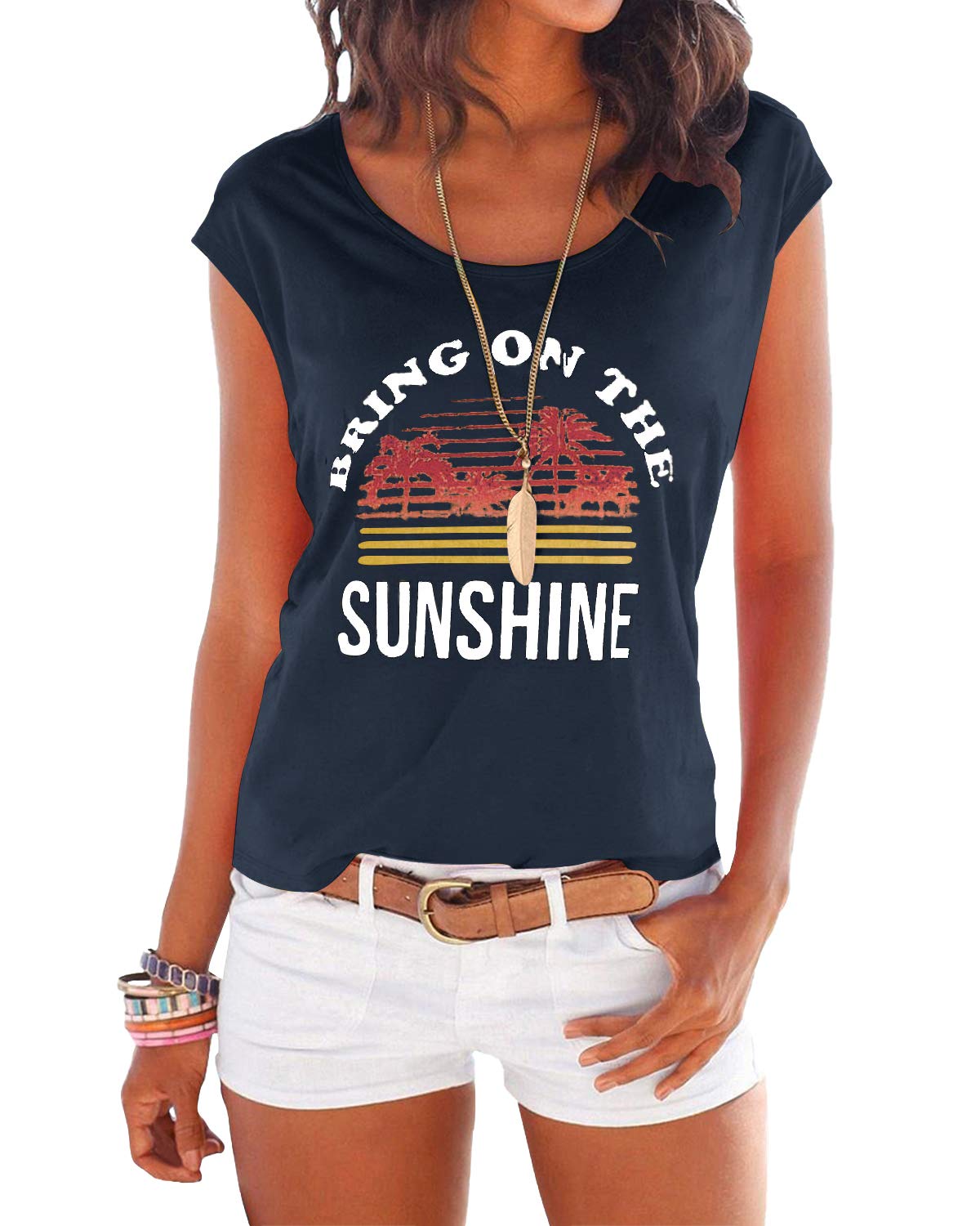 YOINS Women's Summer Graphic Tee - Casual Cute Short Sleeve Round Neck T-Shirt | Trendy Fashion Top for Beach, Vacation & Everyday Wear