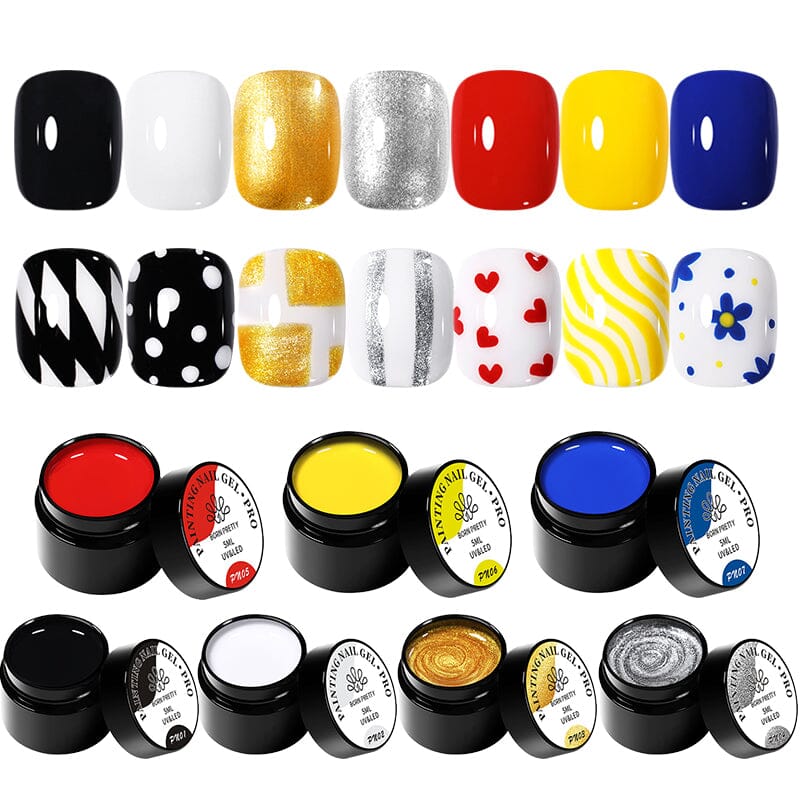 7 Colors PRO Painting Nail Gel 5ml - Long Lasting UV LED Nail Polish Set for Salon & Home Manicure - Perfect for Nail Art, DIY Designs & Professional Use