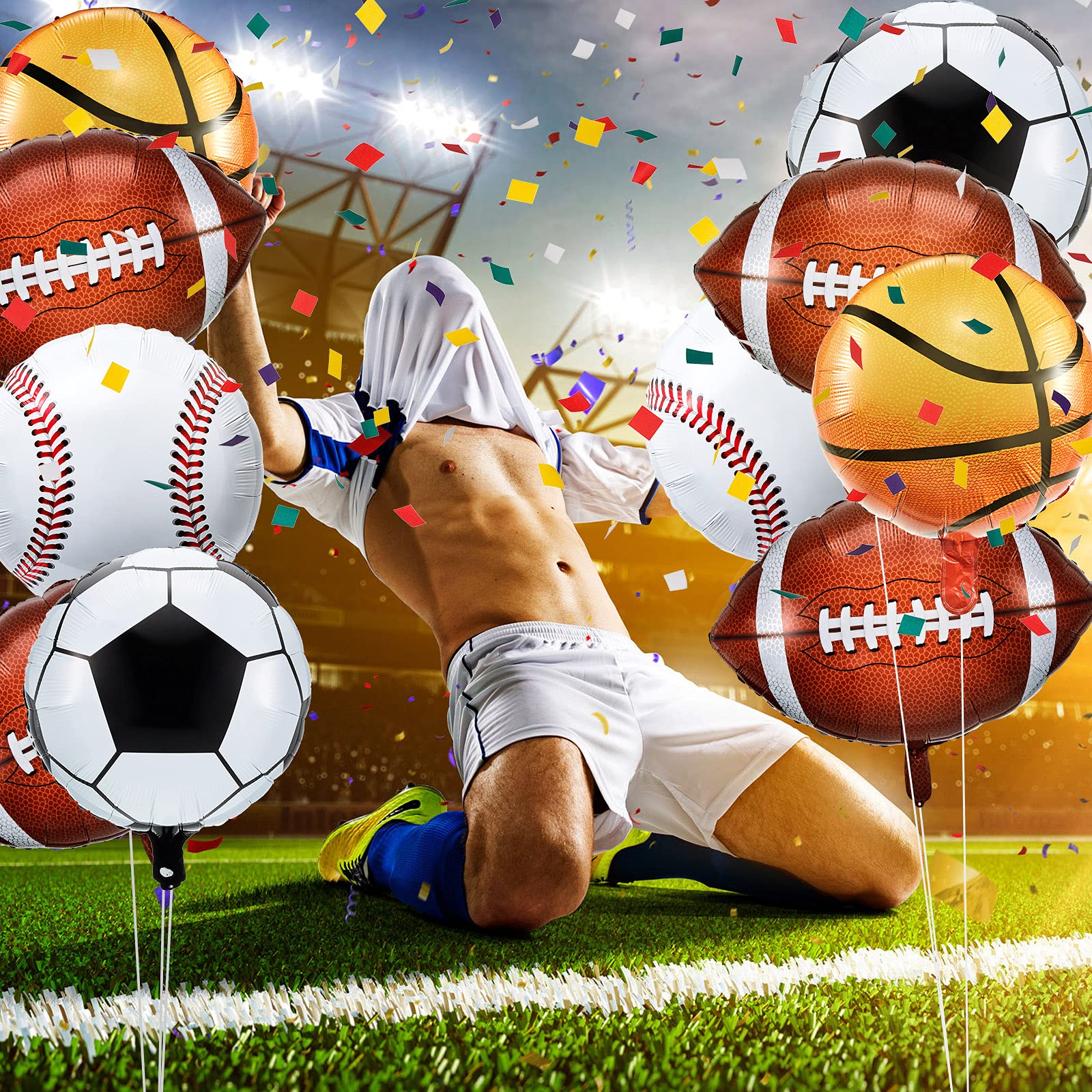 20-Piece Sports Foil Balloon Set - Baseball, Football, Basketball & Soccer Balloons for Sports Themed Parties, Baby Showers, Birthdays & Game Day Decorations | Perfect for Boys' Parties, School Events & Sports Fan Celebrations