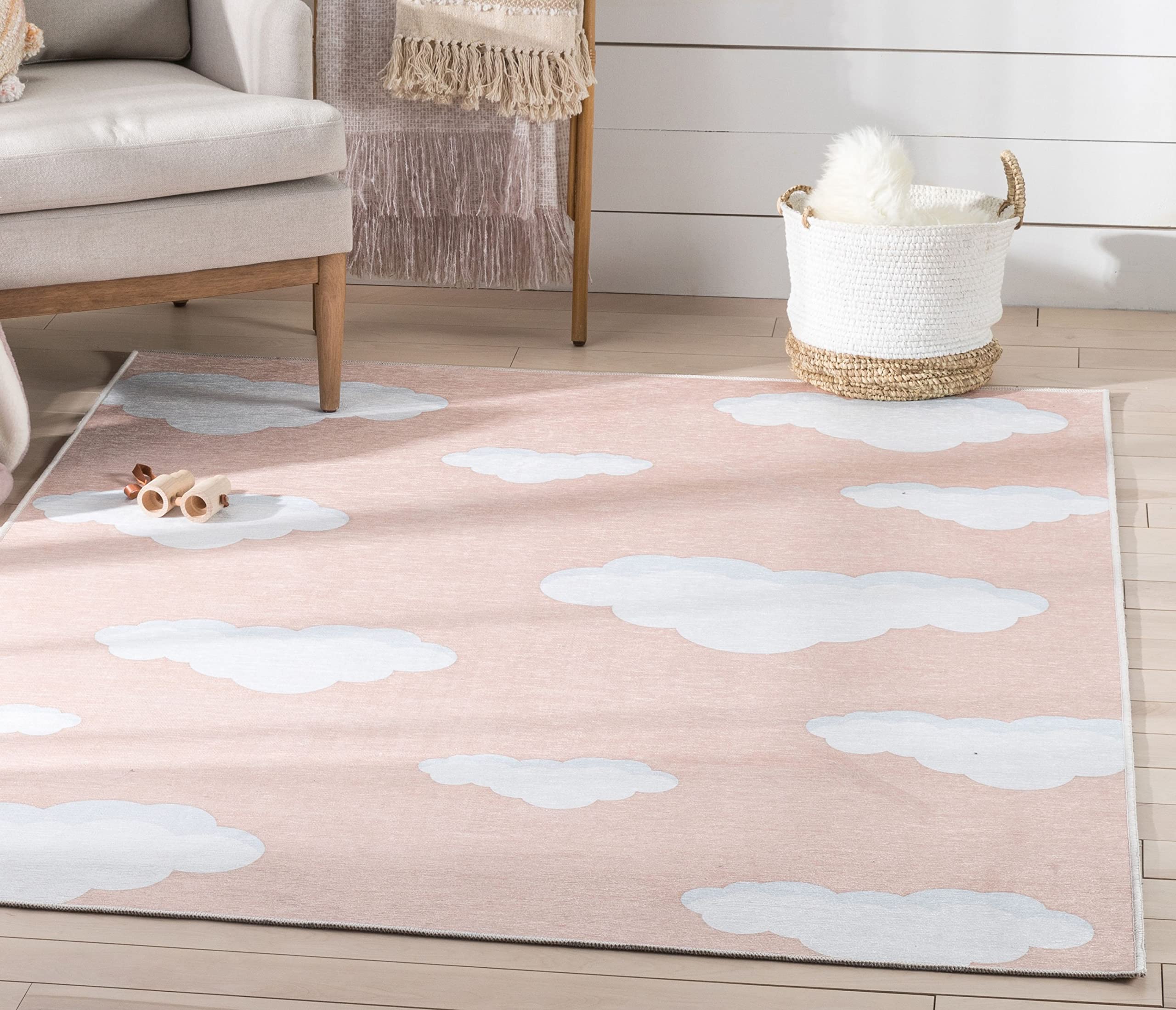 Well Woven Kids Rugs Cloud 9 Coral Modern Machine Washable 6' x 9' Area Rug - Soft Playroom Carpet for Nursery, Bedroom & Daycare - Non-Slip & Durable Floor Mat for Toddlers