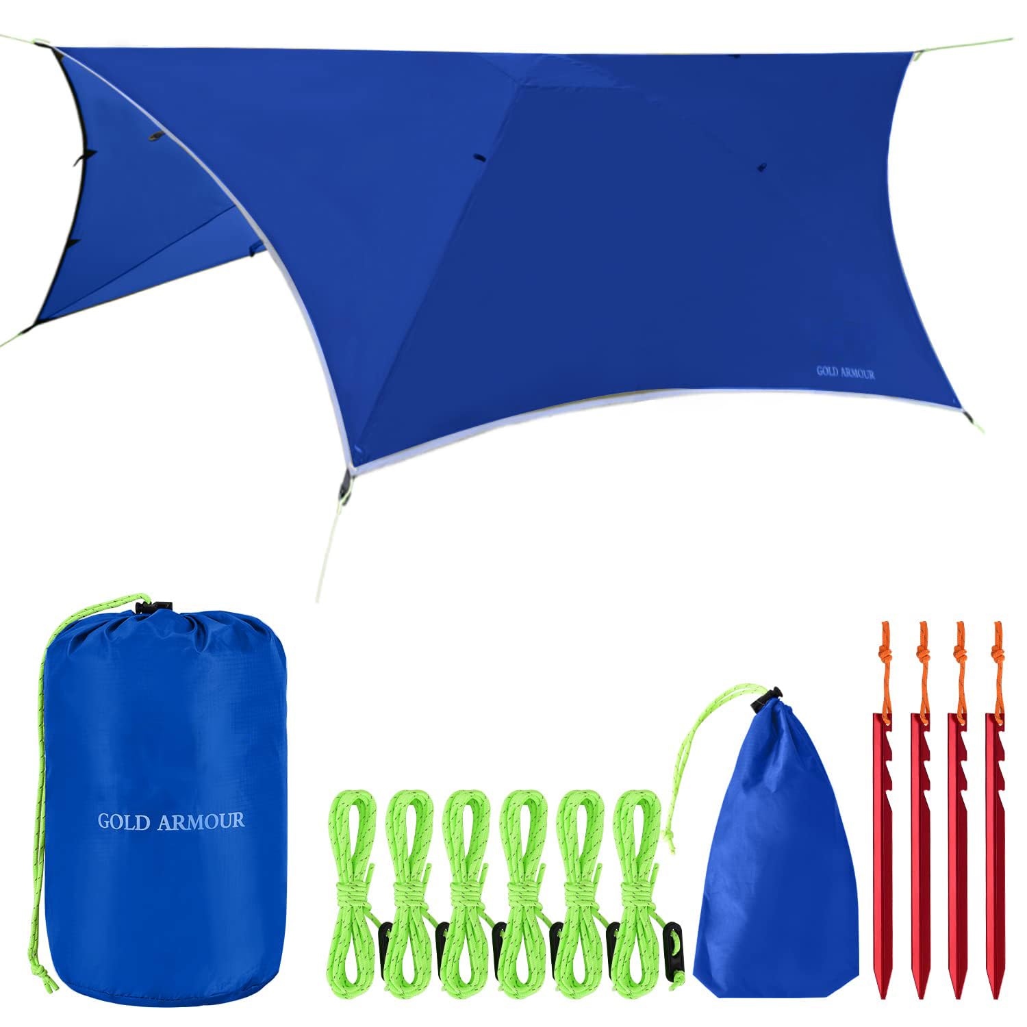 Gold Armour Waterproof Rainfly Tarp for Hammock & Tent - Lightweight Camping Rain Cover, Survival Gear & Essential Outdoor Accessories (Blue) - Perfect for Backpacking, Hiking & Emergency Shelter Protection