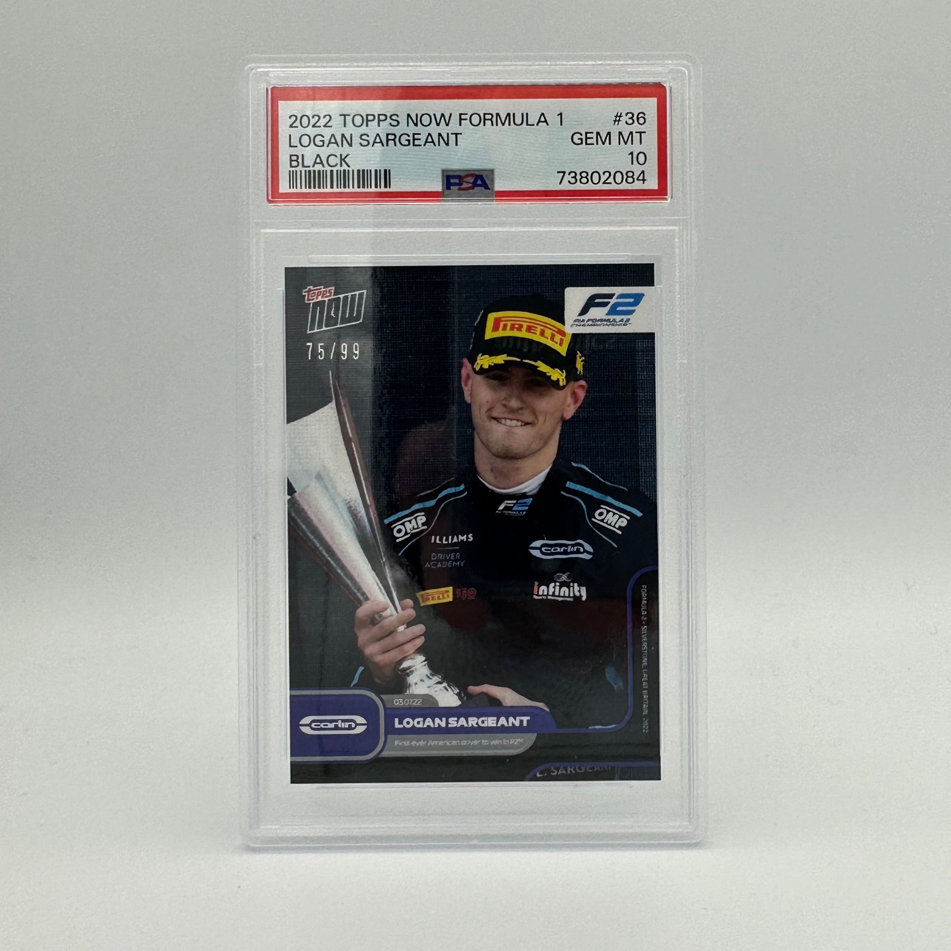 PSA 10 Logan Sargent #36 Black 75/99 - Rare Trading Card for Collectors & Investors - Perfect for Sports Memorabilia Displays & Card Collections