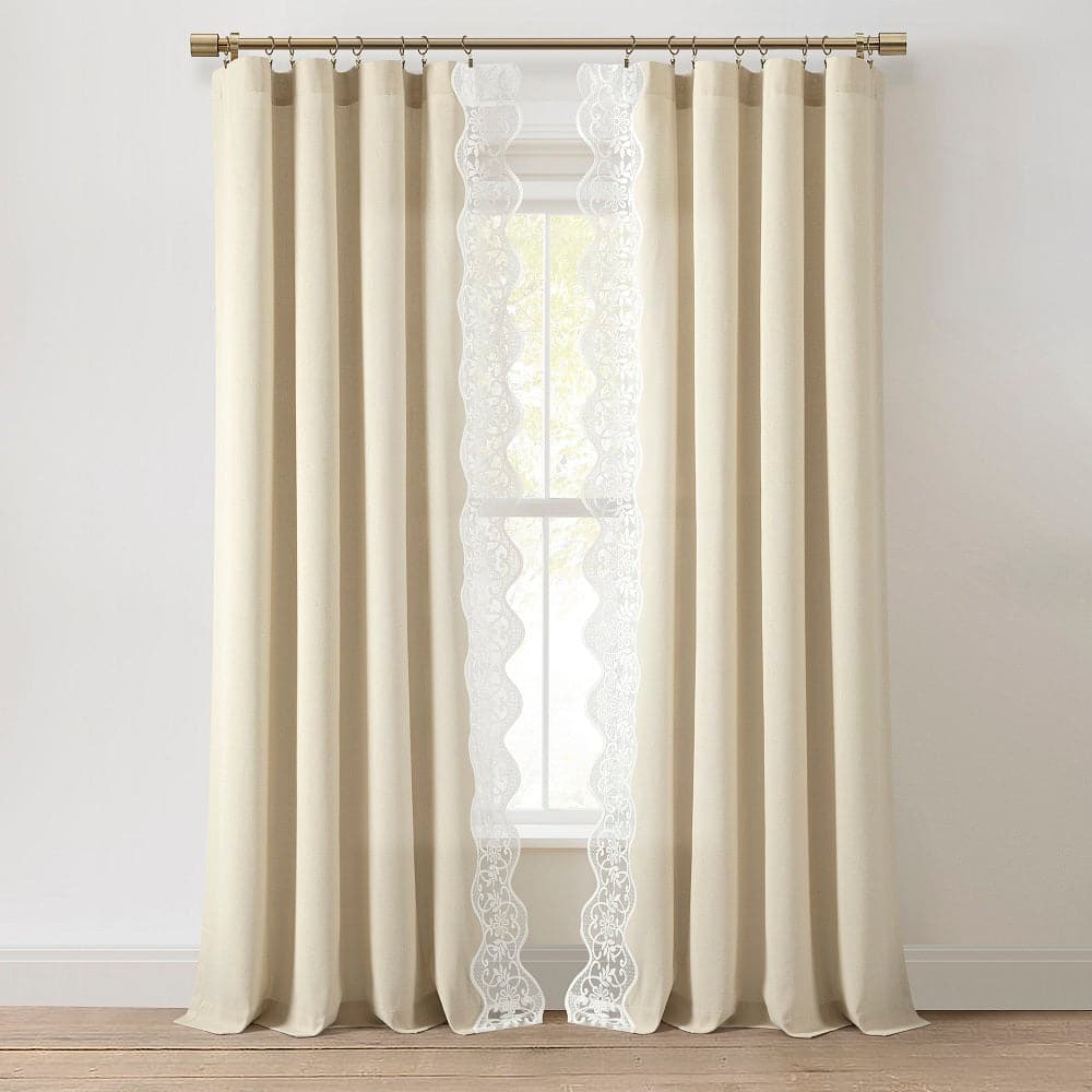 Elegant Scalloped Edge Lace Border Window Curtain Panel - Sheer Voile Drapes for Living Room, Bedroom & Nursery - Light Filtering Privacy Window Treatment