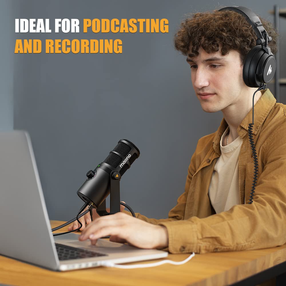 MAONO PD400X Professional Dynamic Podcast Microphone & AU-MH601 Studio Monitor Headphones Bundle - Perfect for Podcasting, Live Streaming, Music Recording, YouTube Videos & Home Studio Setup