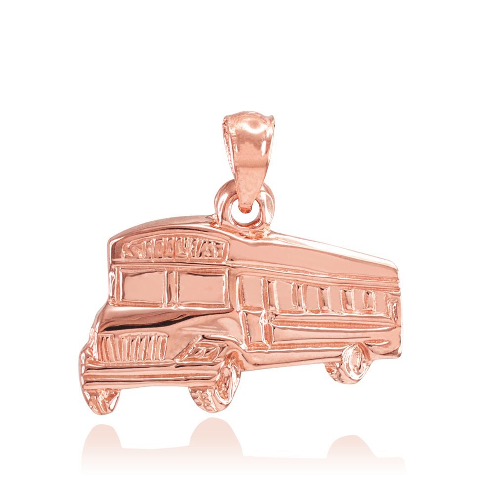 10k Rose Gold School Bus Charm Pendant - Dainty Jewelry Gift for Teachers, Students & Graduates - Perfect for Necklaces, Bracelets & Keepsakes