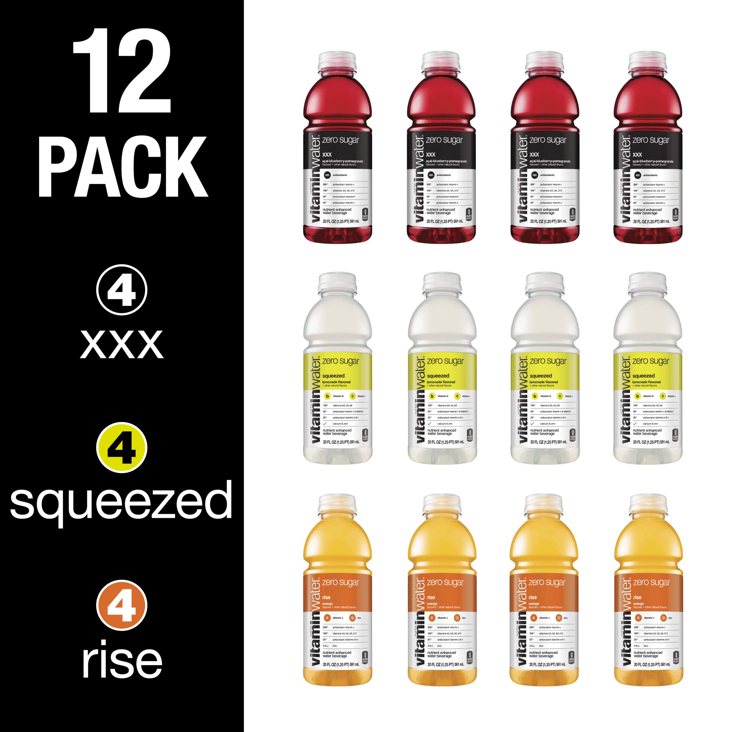 VitaminWater Zero Variety Pack - 12 Bottles (20 fl oz Each) | Sugar-Free Hydration with Essential Vitamins | Perfect for Gym, Workouts & On-The-Go Refreshment