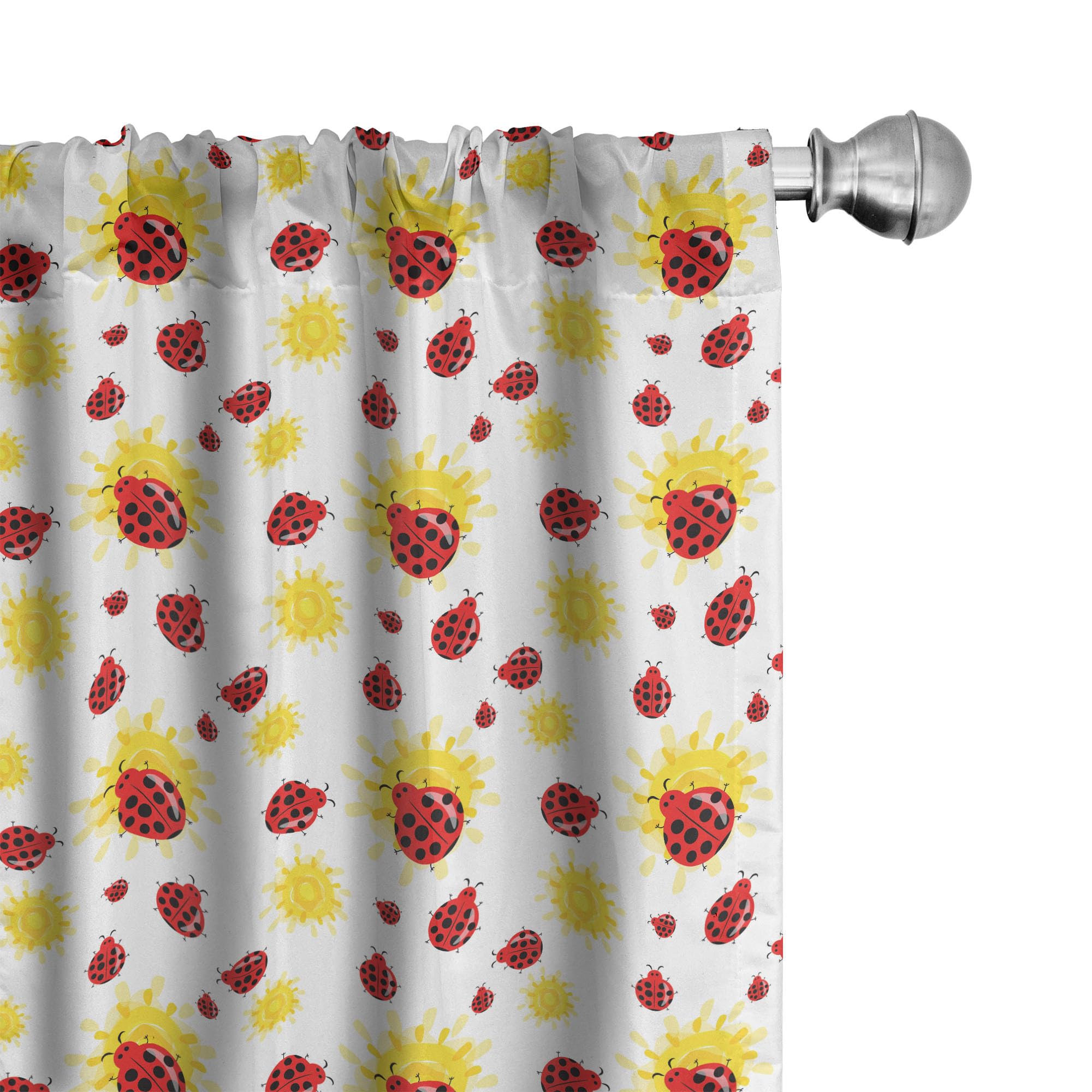 Ambesonne Ladybugs Window Curtains - Summer Inspired Sun & Bug Pattern, Cartoon Animal Design - Lightweight Blackout Curtains 2 Panel Set with Rod Pocket, 28