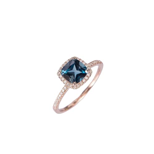 1.5ct Cushion Cut London Blue Topaz Engagement Ring for Women - Halo Rose Gold Plated Wedding Band, Anniversary Gift, Promise Ring - Perfect for Proposals, Bridal Jewelry & Special Occasions