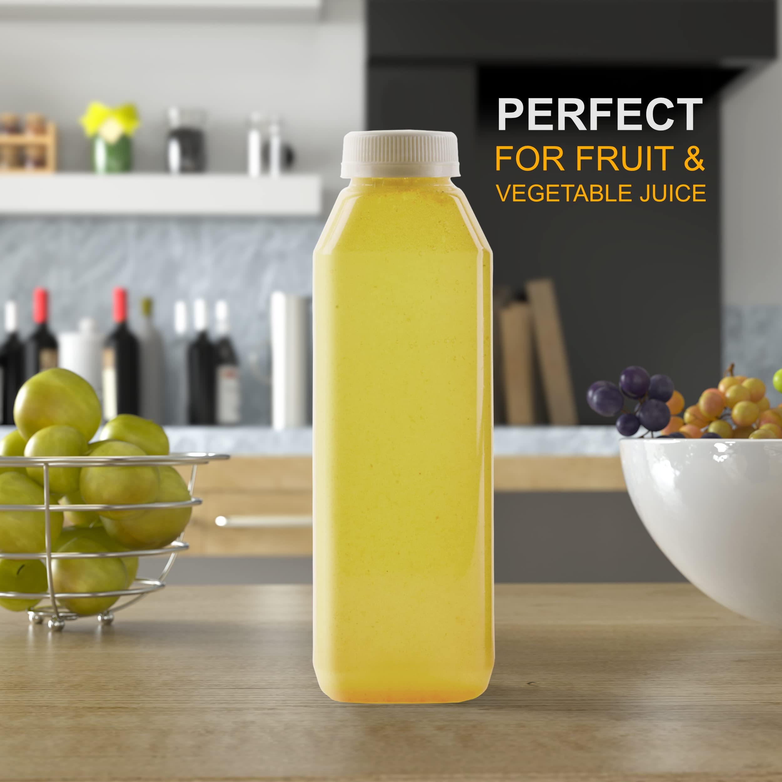 EcoQuality 100 Pack 16oz Clear Plastic Juice Bottles with Tamper Evident Caps - BPA Free Smoothie & Drink Containers for Juicing, Meal Prep, Picnics, Party Favors & Home Brewing - Perfect for Restaurants, Cafes & DIY Beverage Businesses