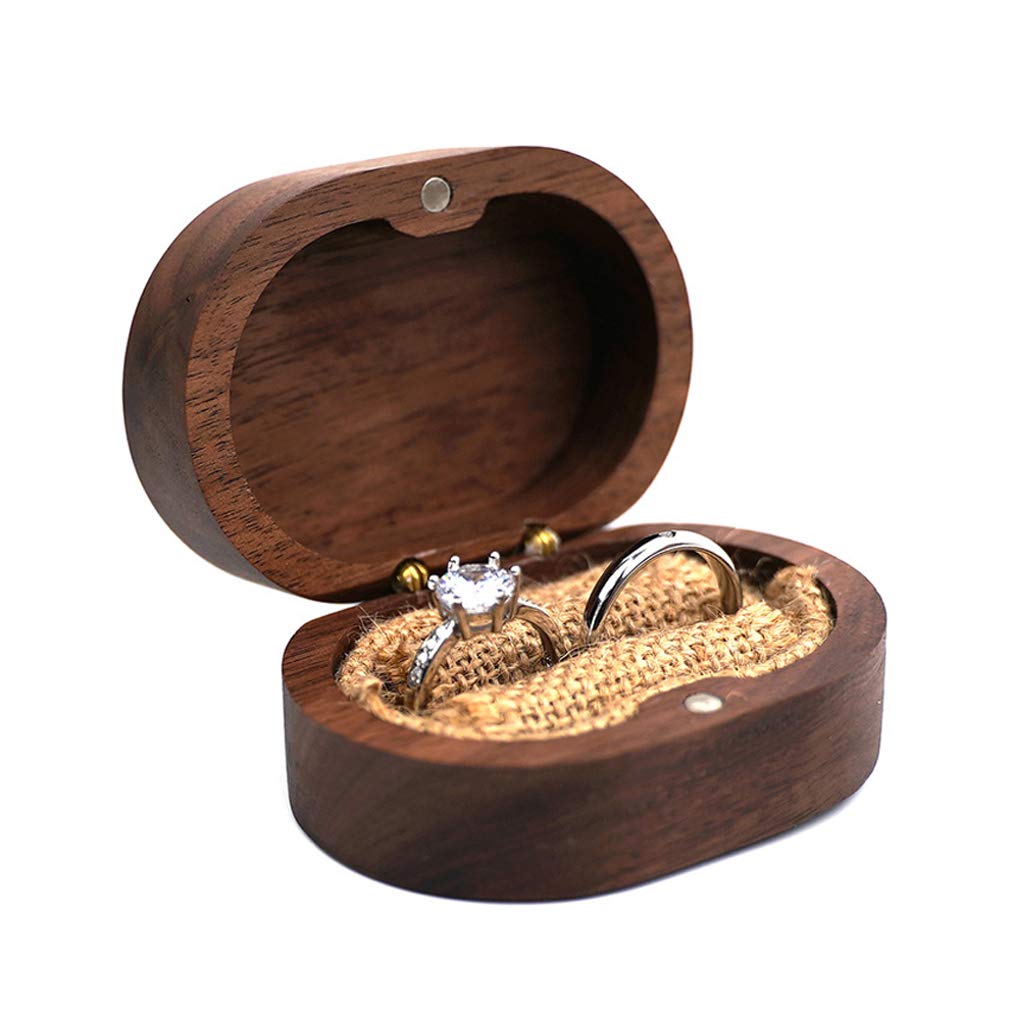 CHBC Rustic Walnut Wood Jewelry Box - Handcrafted Wedding Ring Holder for Proposal & Engagement - Portable Keepsake Box for Rings, Necklaces & Gifts - Perfect for Weddings, Anniversaries & Romantic Occasions