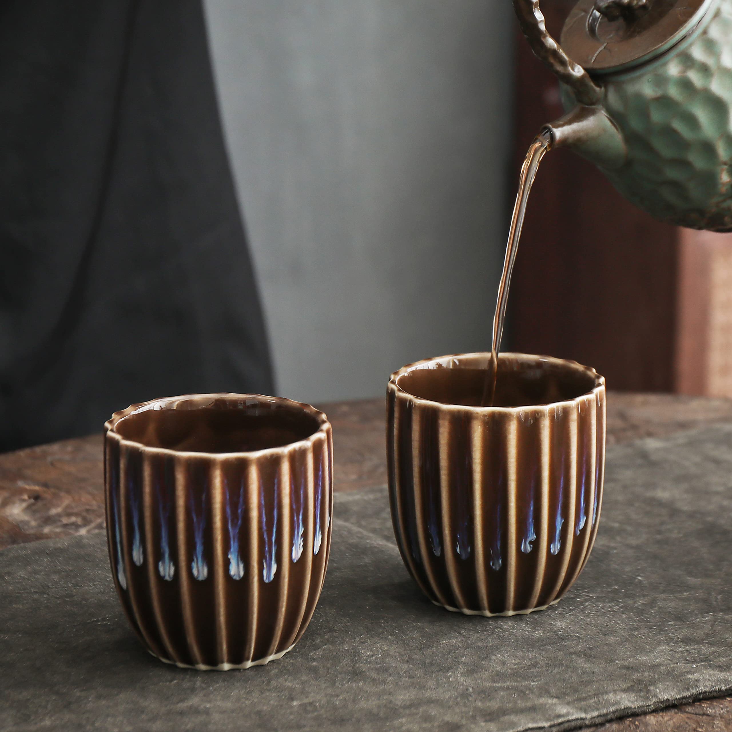 TEANAGOO 6.5 Oz Junware Purple Porcelain Tea Cups - Set of 4 Asian Style Handleless Tea Cups (185ml) for Japanese Tea Ceremony, Chinese Tea Drinking & Home Decor
