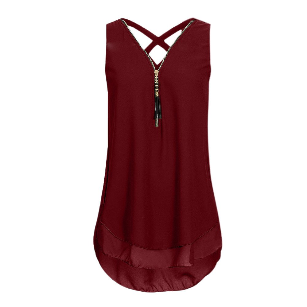 Women's Loose Fit Sleeveless Tank Top with Cross Back Design & Layered Hem - V-Neck Zipper Detail Casual T-Shirt for Summer, Gym, Yoga, and Everyday Wear