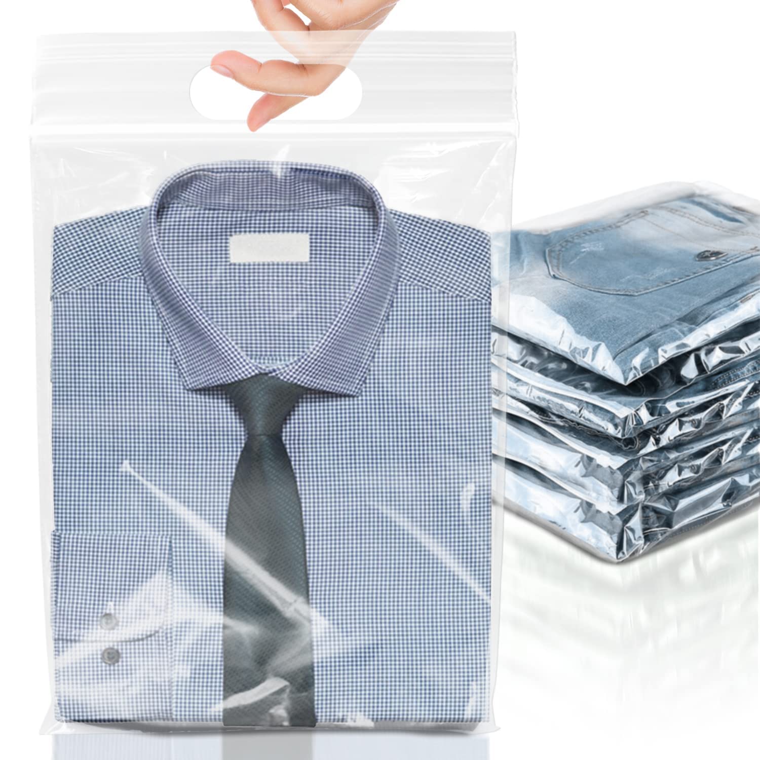 50 Pack 13x15 Inch Clear Polyethylene Reclosable Zipper Bags - Heavy Duty Die Cut Plastic Storage Bags for Clothes, Crafts, Travel & Organization - Resealable Zip Lock Baggies for Home, Office & Retail Use