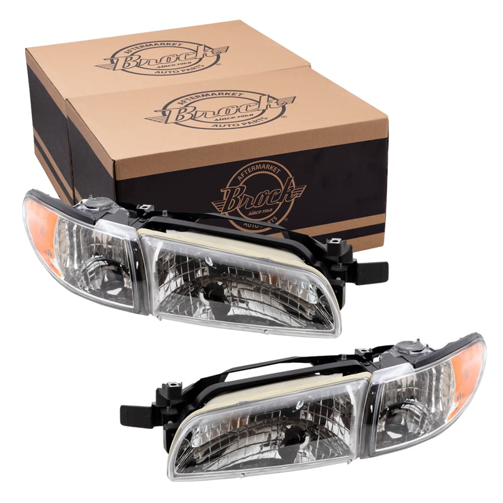 Brock Replacement Driver and Passenger Halogen Headlight Set - Compatible with 1997-2003 Pontiac Grand Prix | High-Performance Lighting for Night Driving & Enhanced Visibility