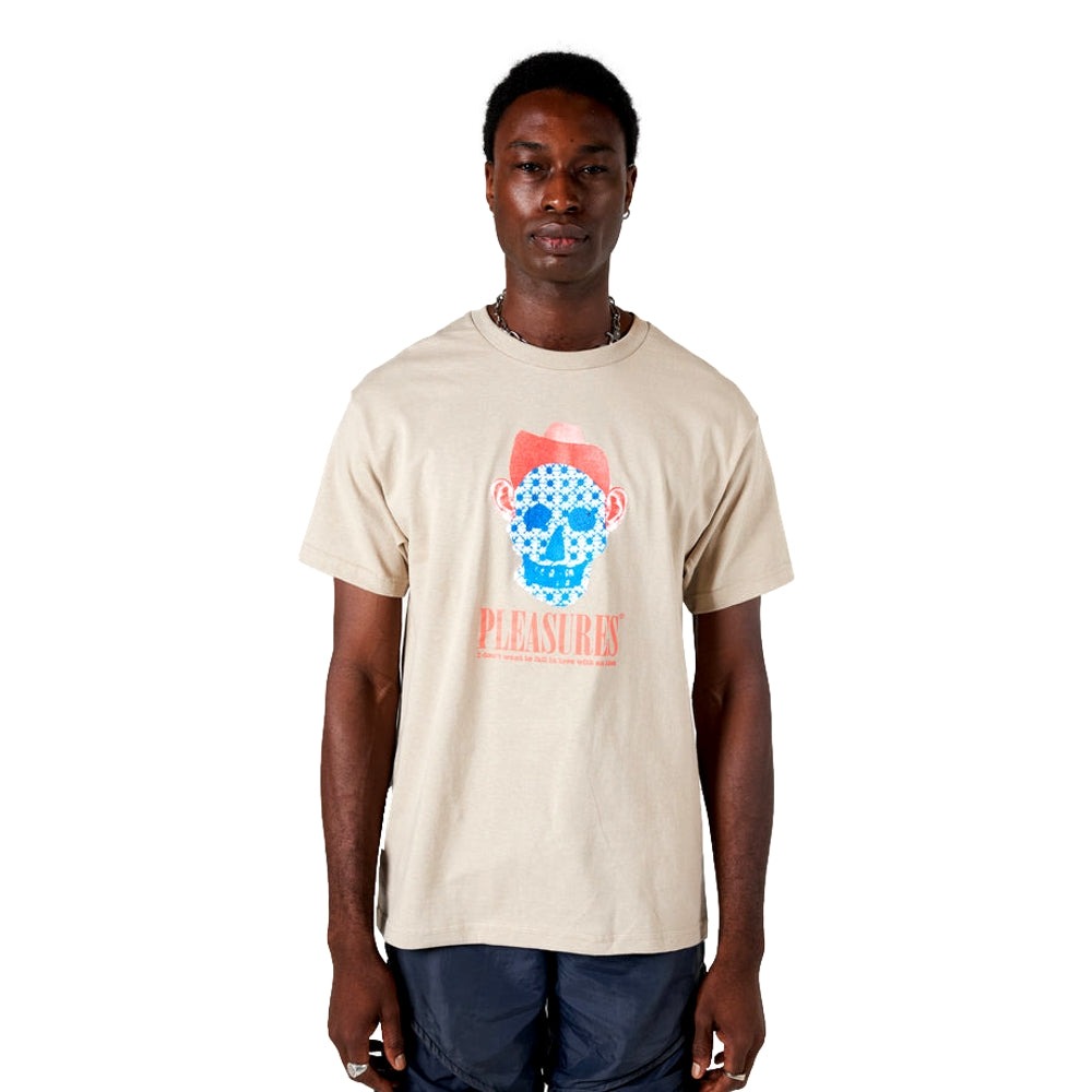 PLEASURES Cowboy Graphic T-Shirt for Men - Vintage Western Style Tee in Beige | Casual Wear, Street Fashion & Festival Outfit