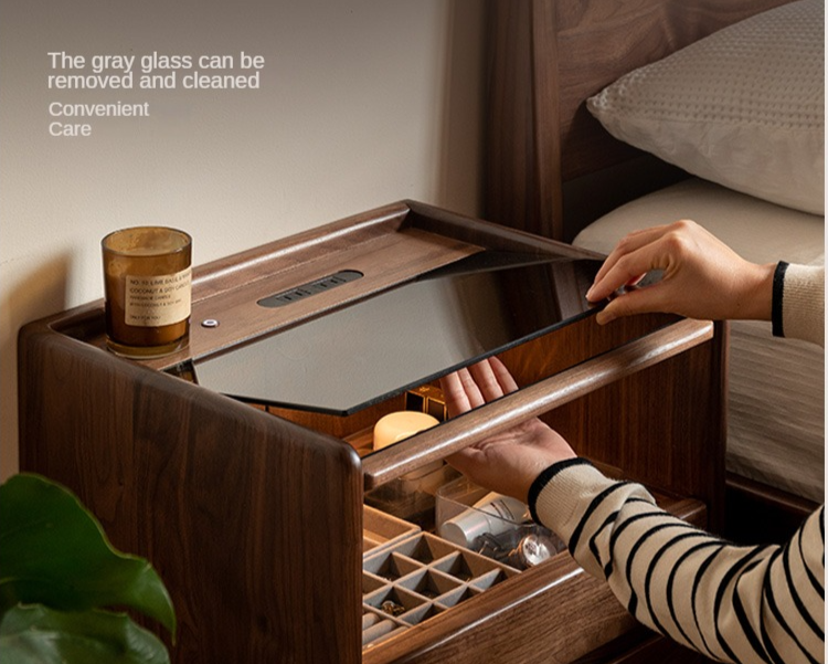 Solid Black Walnut Wood Nightstand with USB Outlet & Lamp - Perfect for Bedroom, Living Room, or Office Use