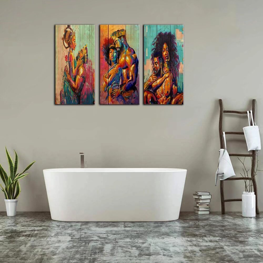 African King & Queen Canvas Wall Art - Wooden Print Black Art for Home Decor | Living Room & Bedroom | Framed Ready to Hang (28x42