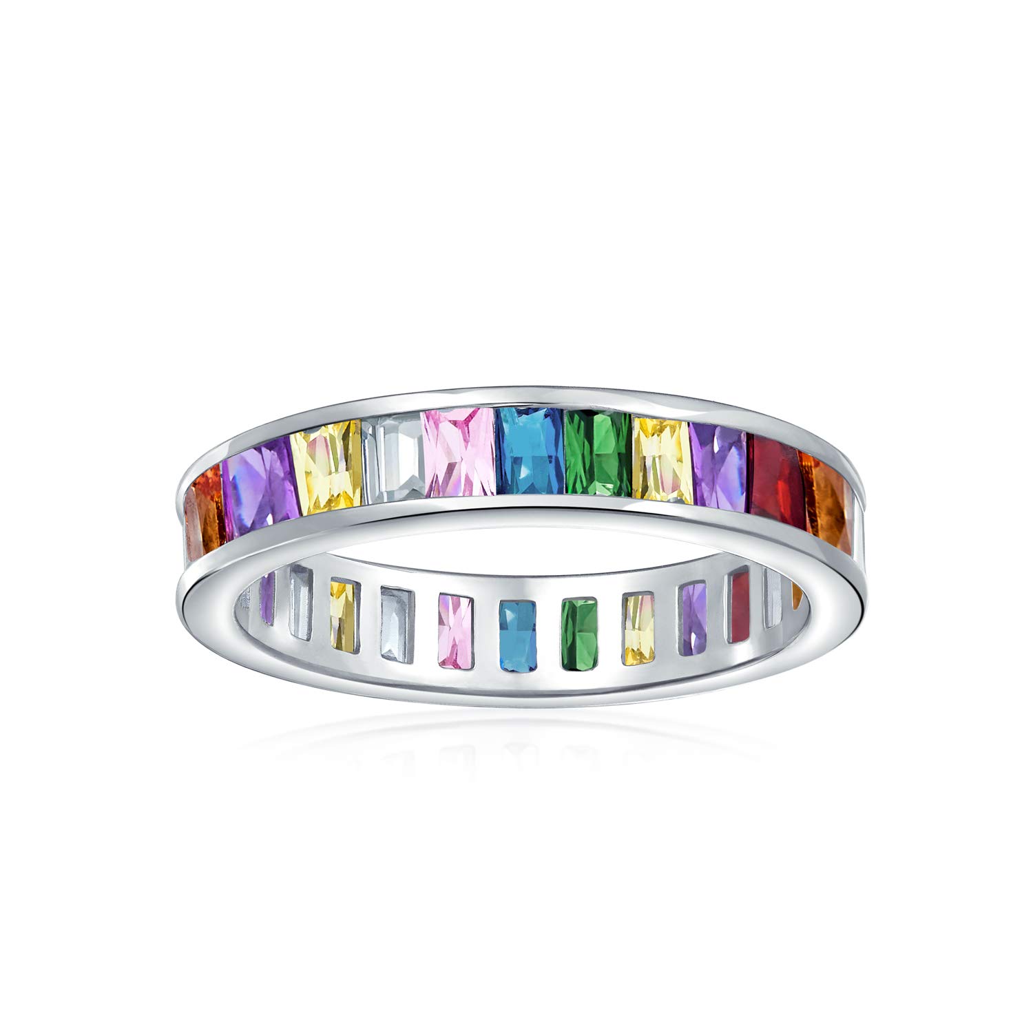 AAA Cubic Zirconia LGBTQ Rainbow Oval Cut Multicolor Sterling Silver Eternity Ring for Women - Anniversary Wedding Band, 5mm Stackable Rings for Pride Celebration & Everyday Wear