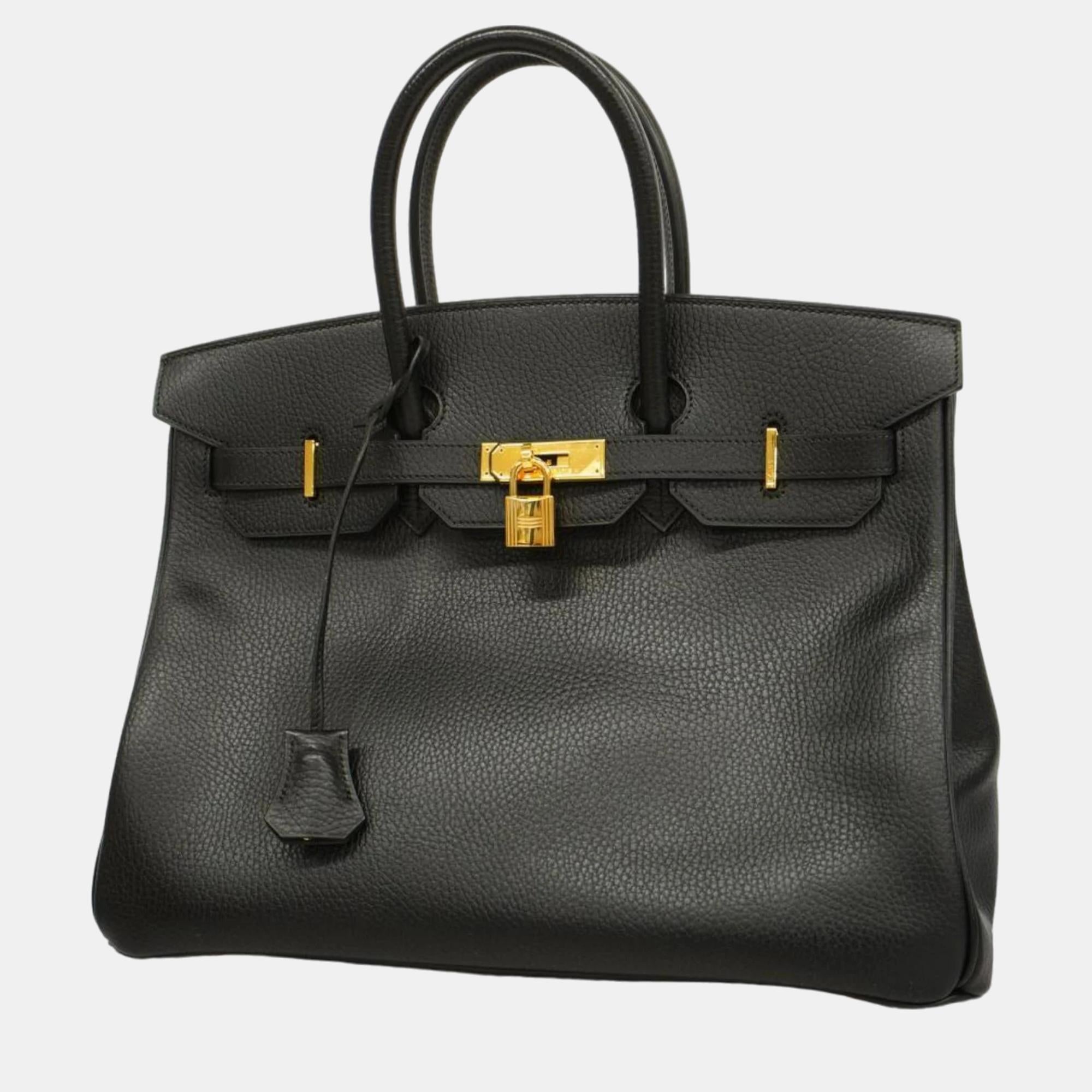 Luxury Black Ardennes Birkin 35 D Engraved Leather Handbag for Women - Perfect for Office, Evening Events & Travel Accessories