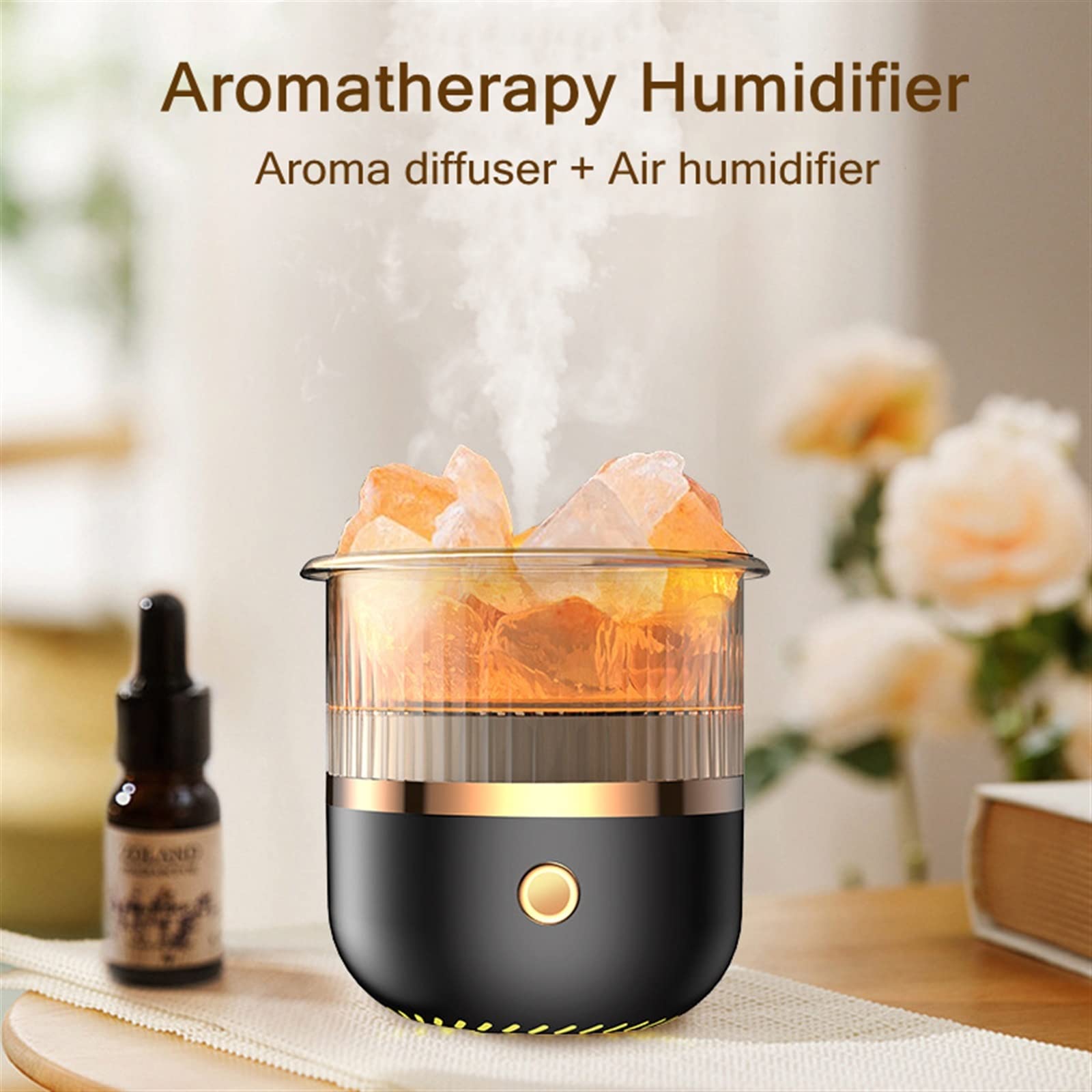 Ultrasonic Essential Oil Diffuser & Humidifier with 7 Color LED Lights - Quiet Aromatherapy Air Humidifier for Home, Office, Yoga & Bedroom - Crystal Stone Design for Relaxation & Better Sleep