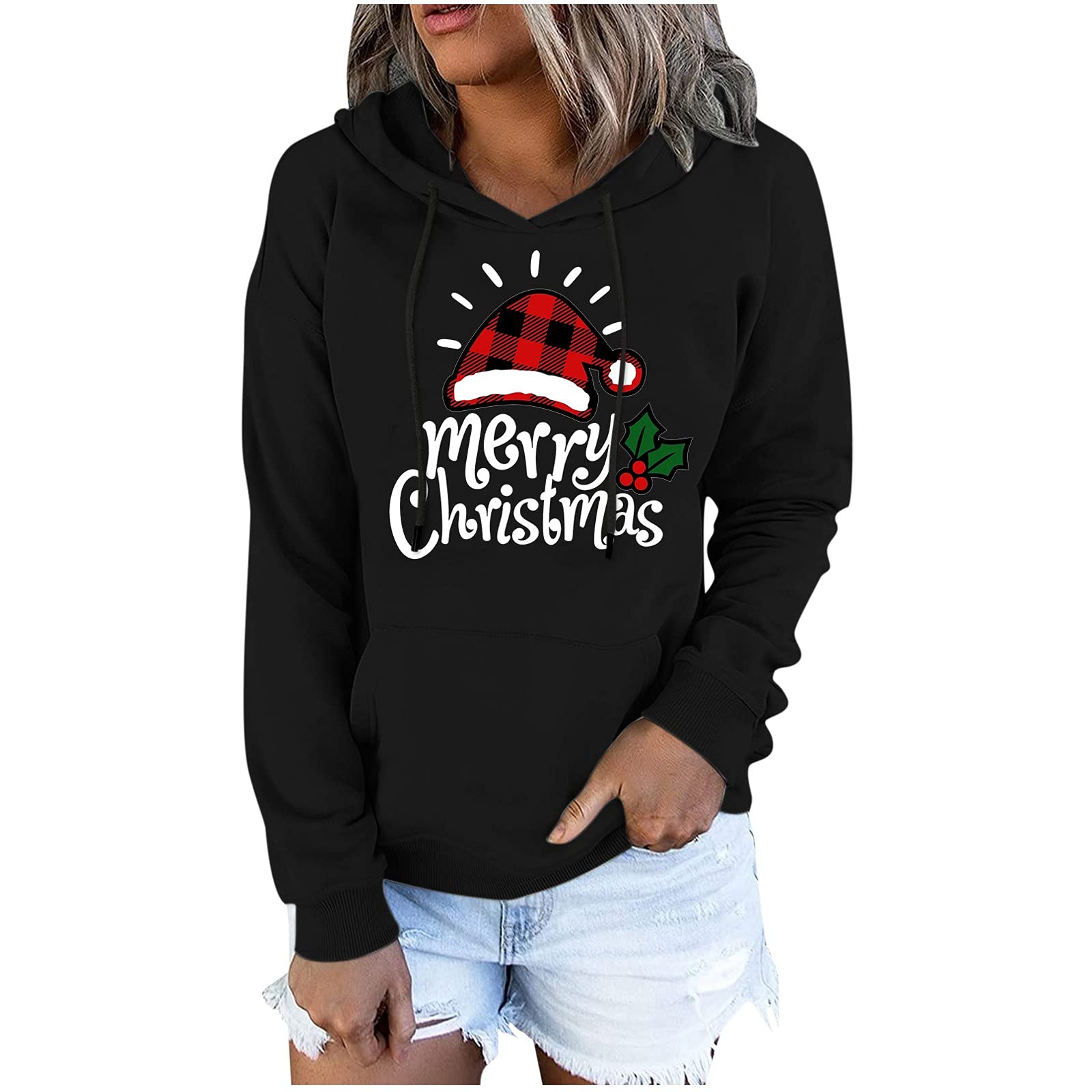 Women's Christmas Short Sleeve Sweatshirt - Casual Xmas Tops for Holiday Parties
