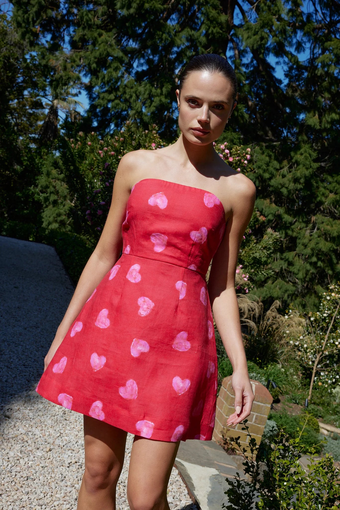Beatrix Dress in Crimson Heart - Elegant Women's Floral Dress for Casual Wear, Date Night & Special Occasions