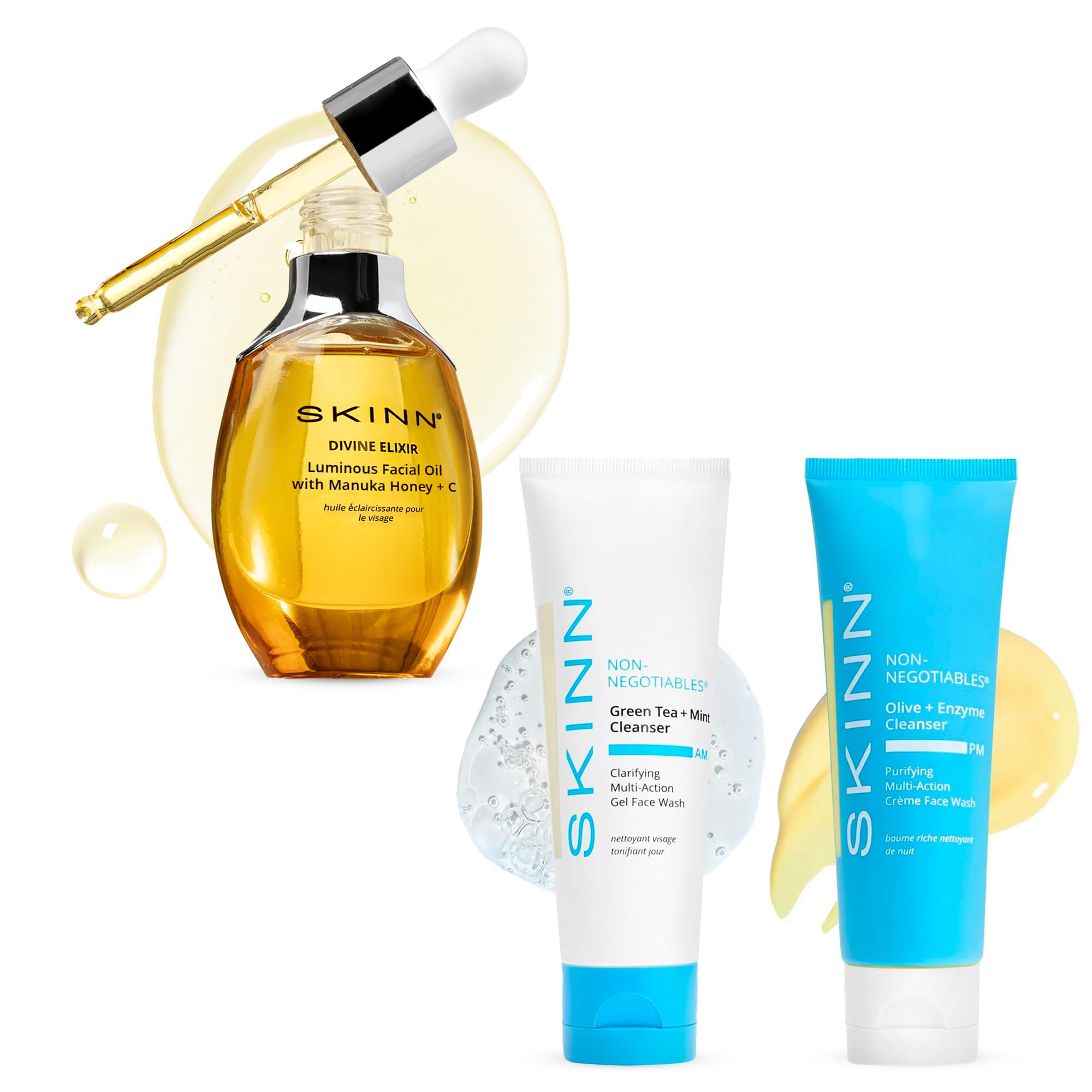 SKINN Luminous Facial Oil & Hydrating Face Wash Set - Day & Night Skincare Routine for Glowing Skin | Perfect for Dry Skin Care & Anti-Aging Regimen