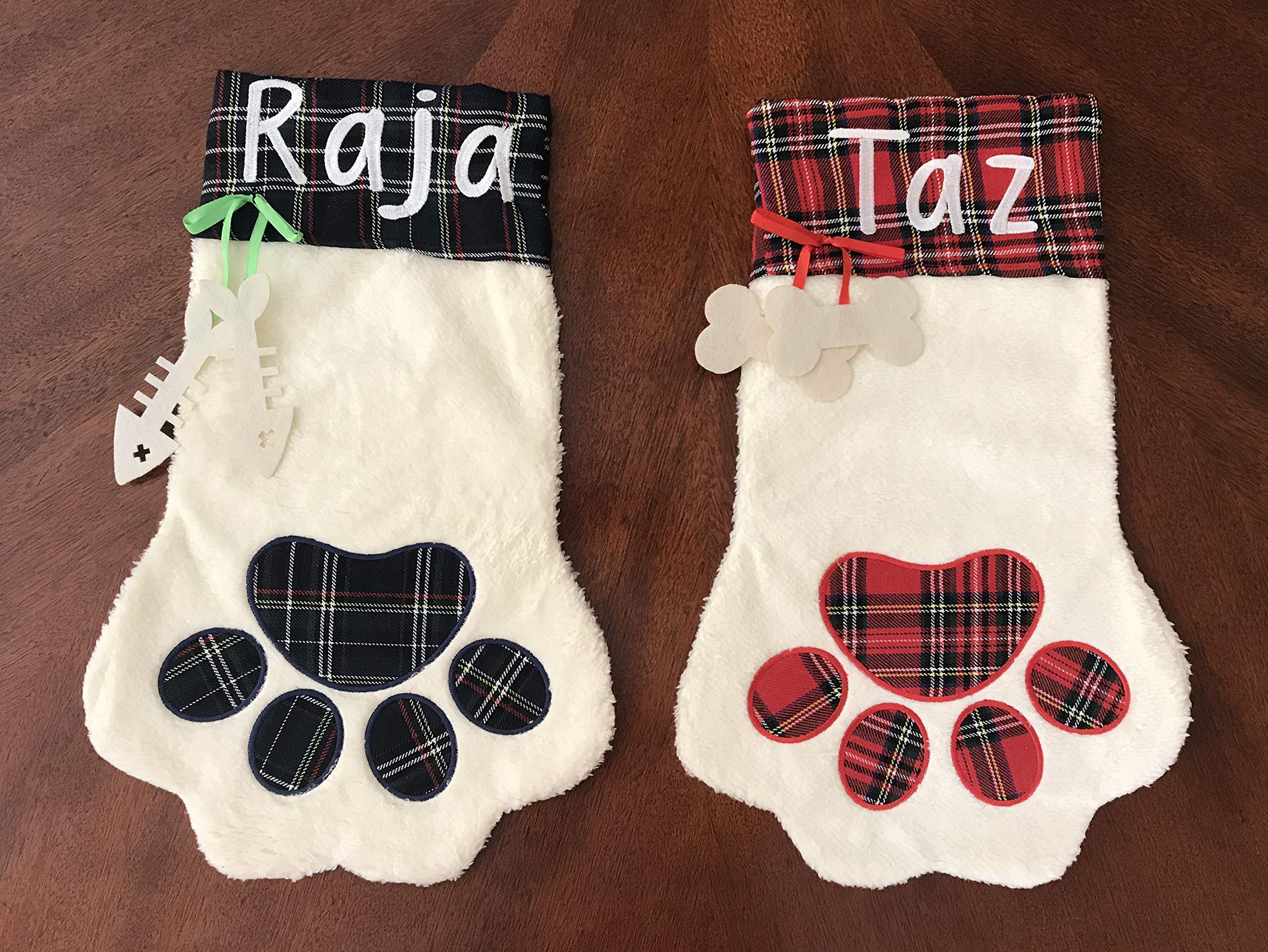 Personalized Pet Christmas Stocking for Dogs & Cats - Custom Paw Print & Paw Shaped Holiday Stocking - Perfect for Pet Lovers' Christmas Decor & Gift Giving