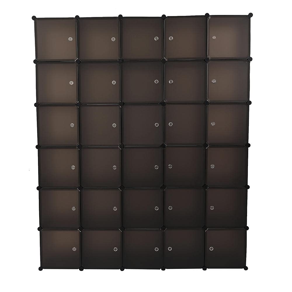 Portable Closet Storage Organizer - 30-Cube Modular Wardrobe Cabinet with Doors, DIY Shelves for Clothes, Books, Shoes & Toys | Space-Saving Home & Office Storage Solution (Brown)
